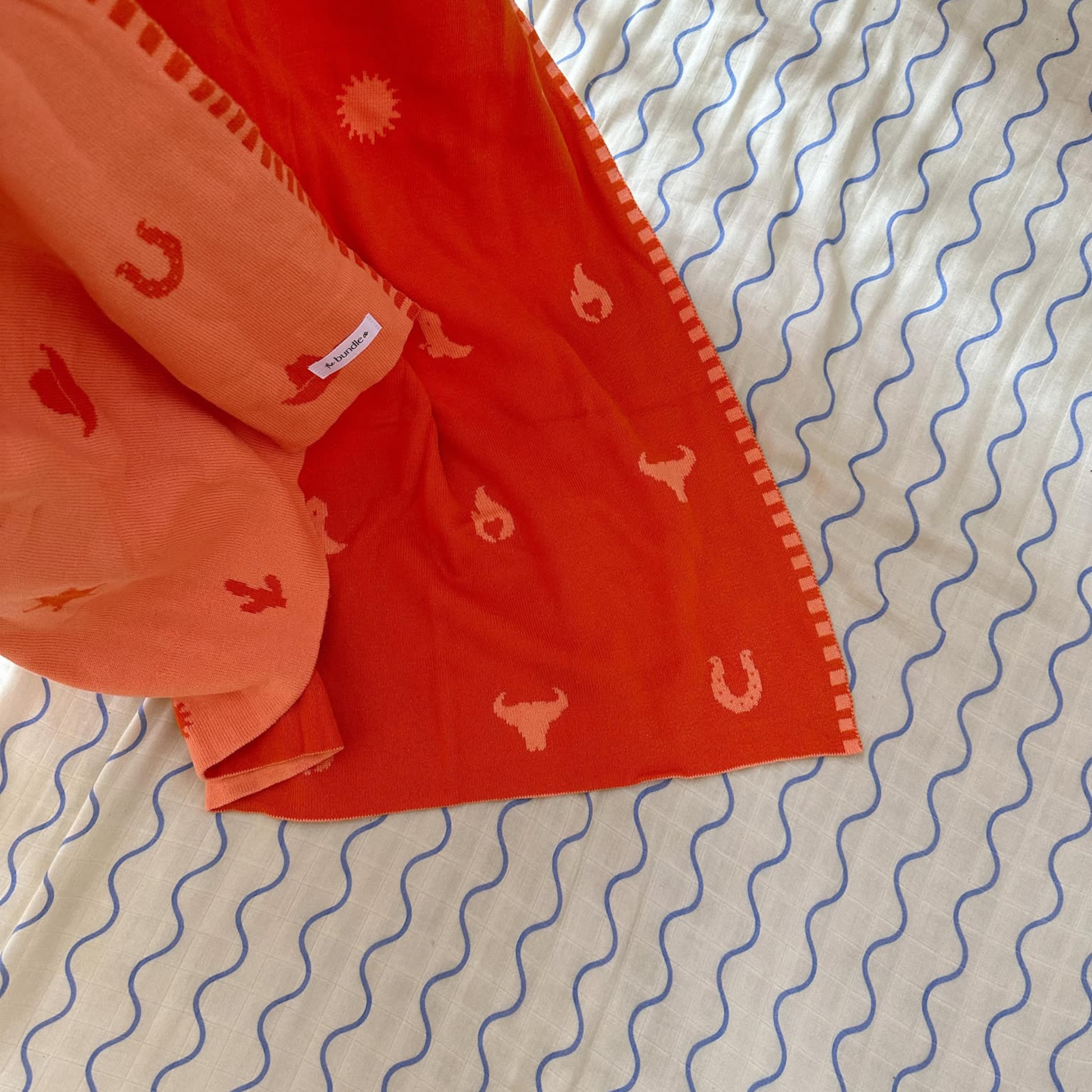 Wild West Cotton Baby/Toddler Blanket - Bright Orange