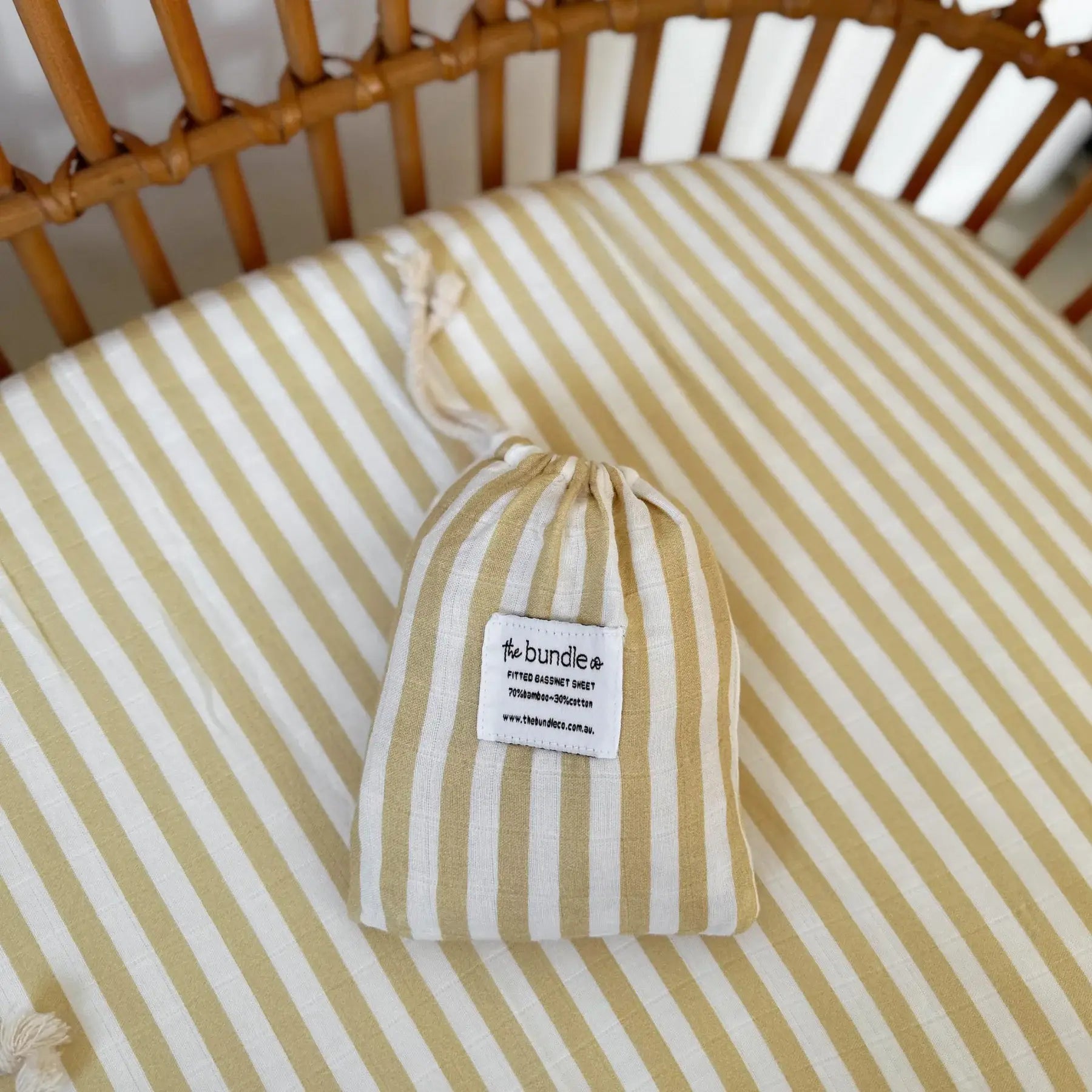 Moss Stripe Fitted Bassinet Sheet Shrimps