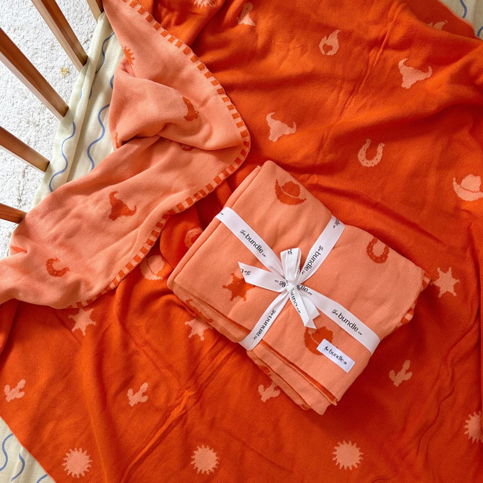 Wild West Cotton Baby/Toddler Blanket - Bright Orange