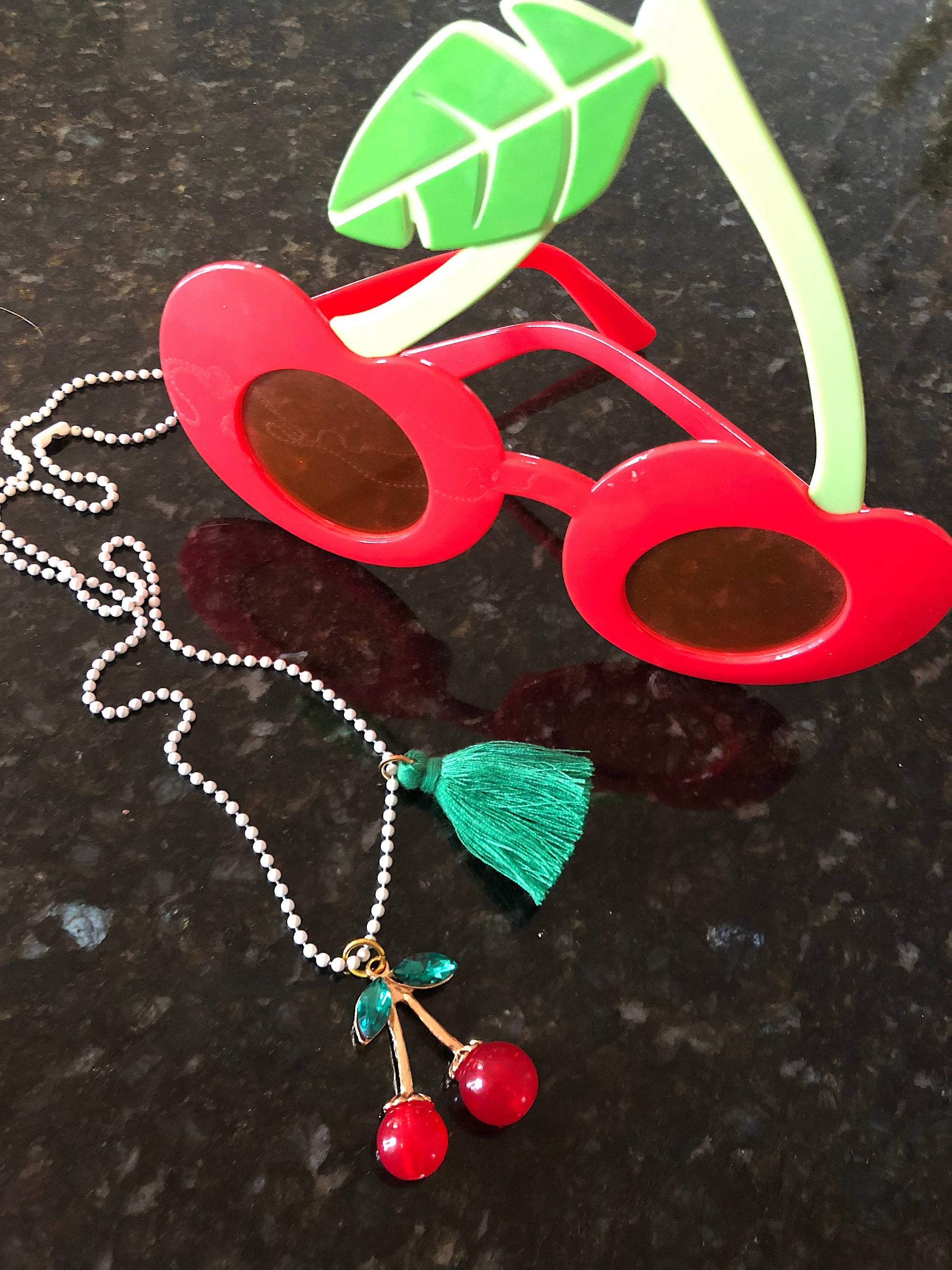Rhinestone Cherries Necklace