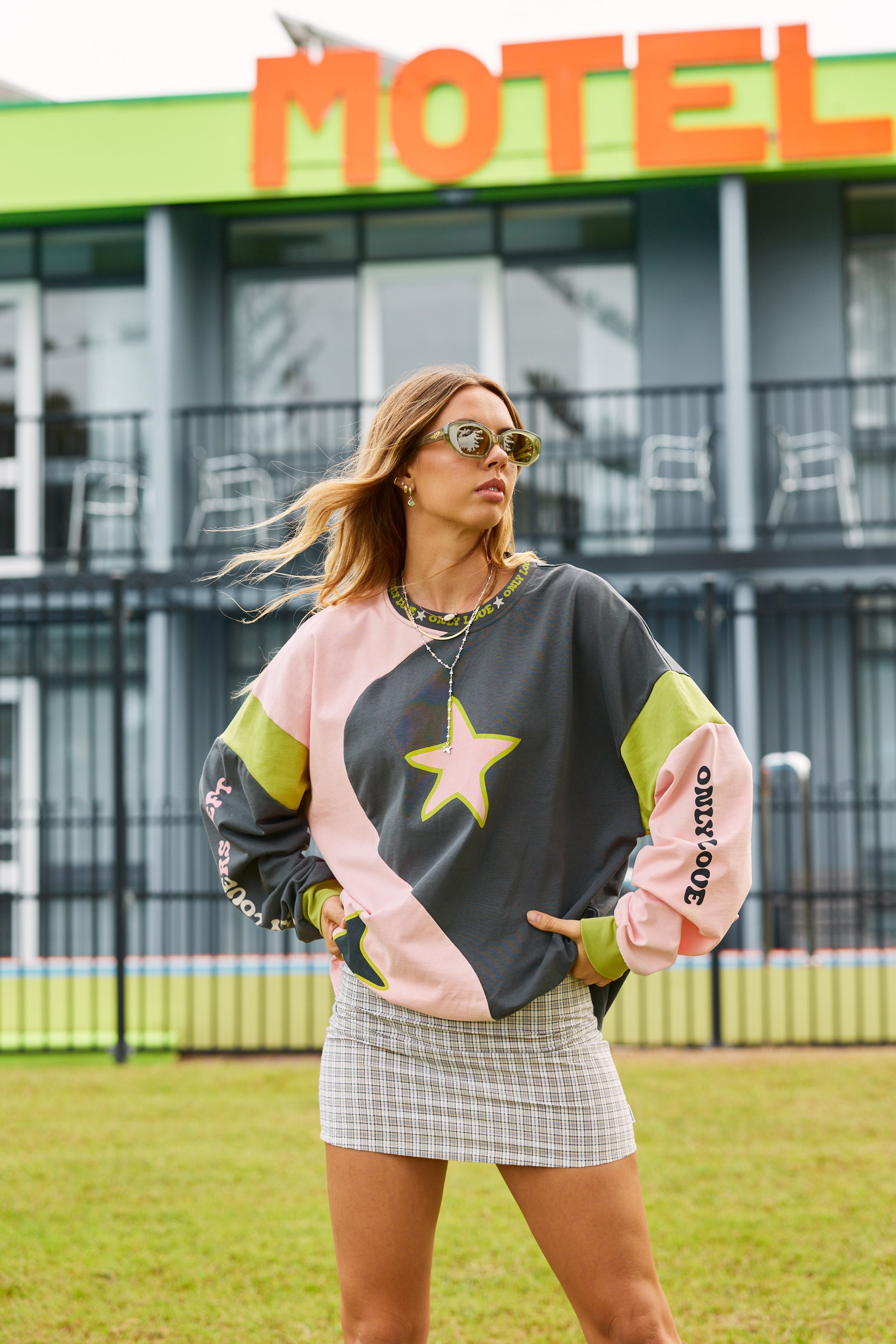 Yin Yang Long Sleeve Tee ~ Lime Charcoal