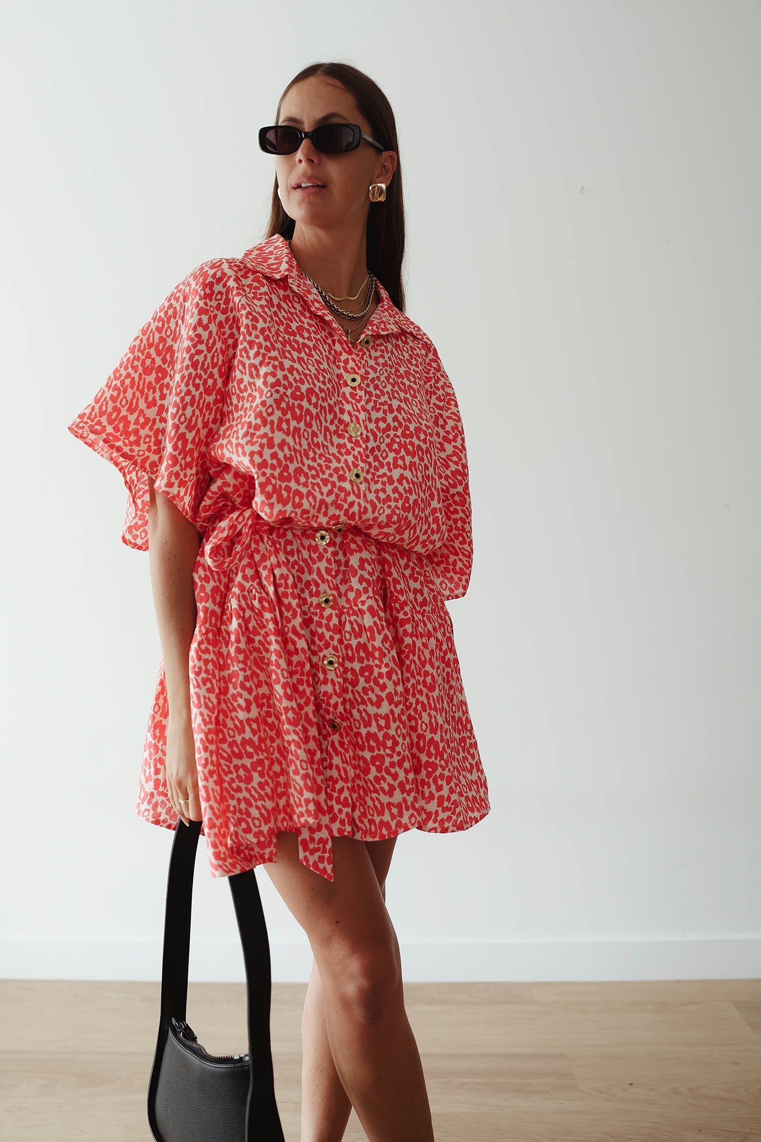 Girls Moxie Mini Dress Coral Oat Leopard