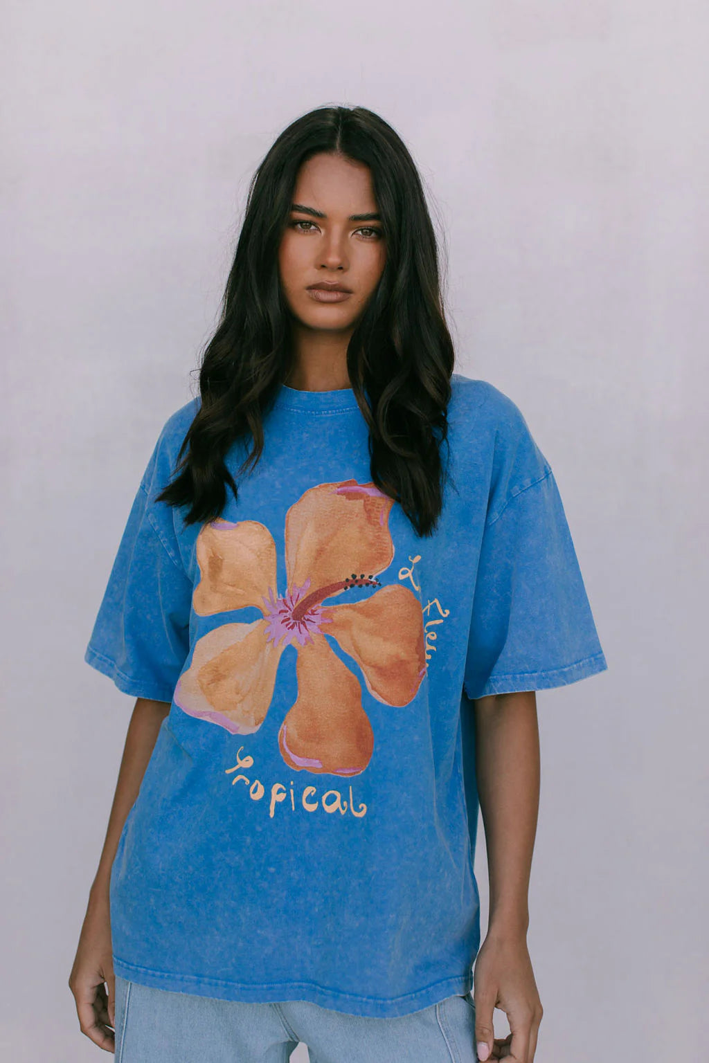 Fleur Tee Blue Acid Wash