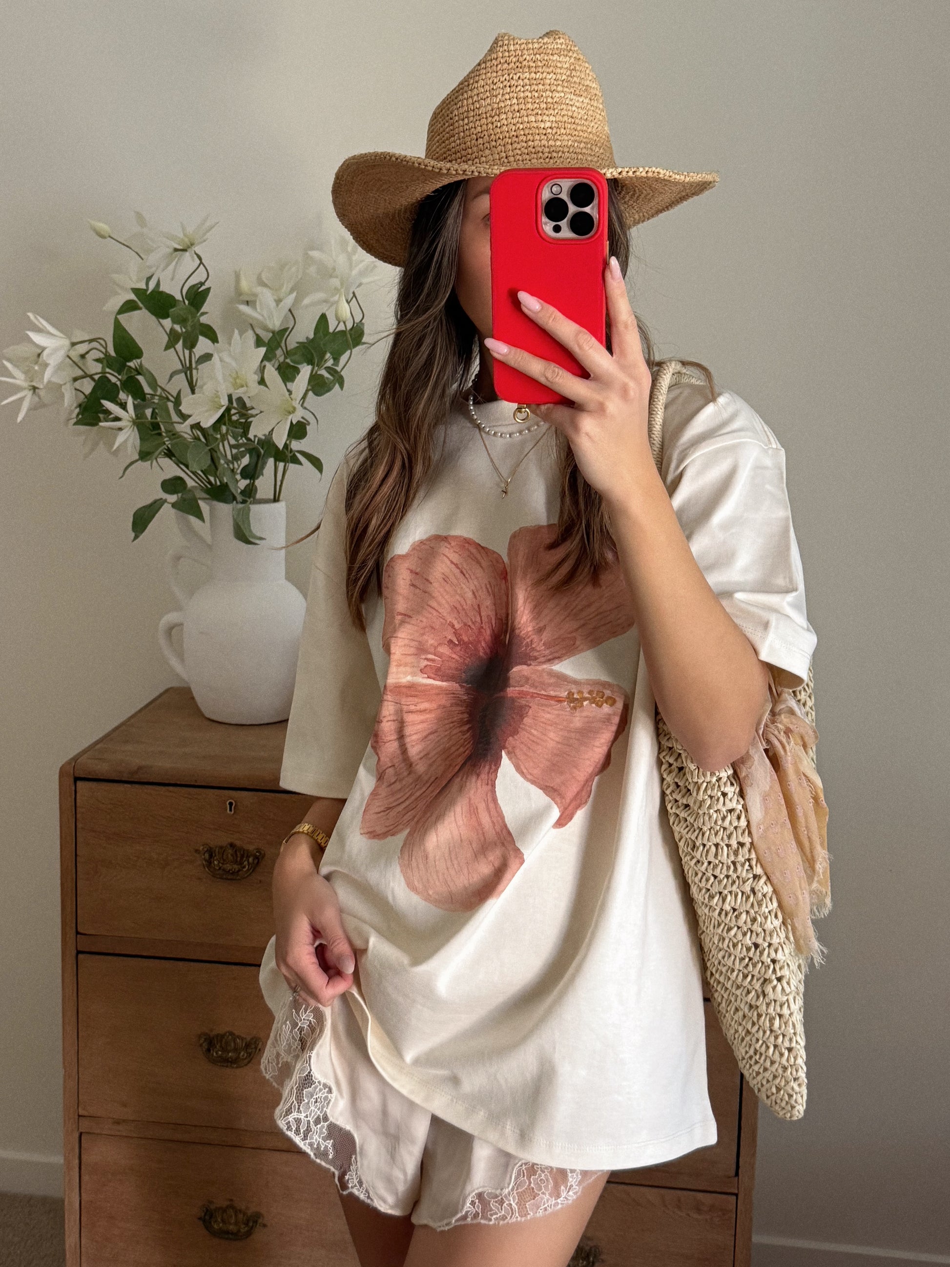 Burgundy Hibiscus Oversized Tee