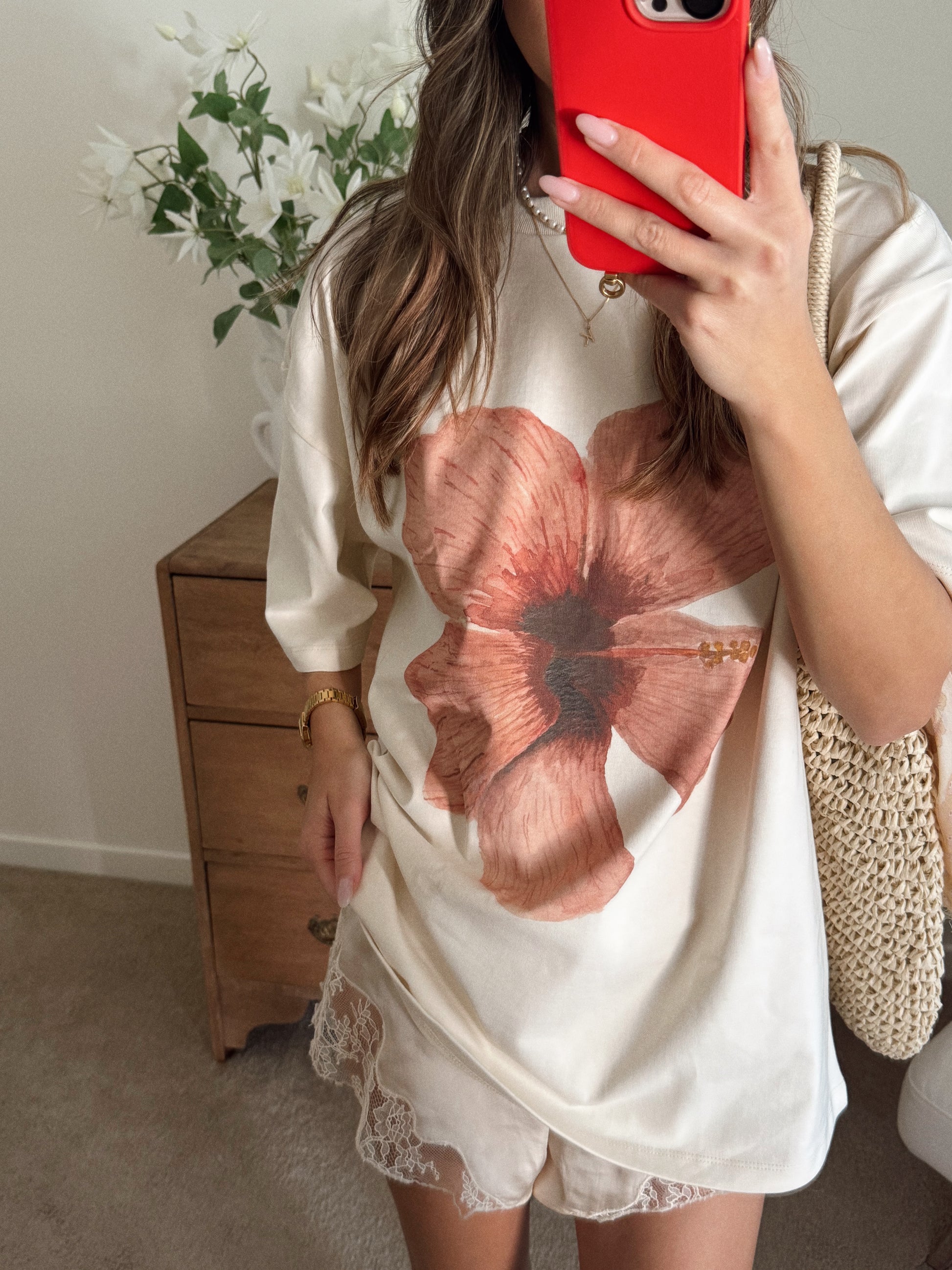 Burgundy Hibiscus Oversized Tee