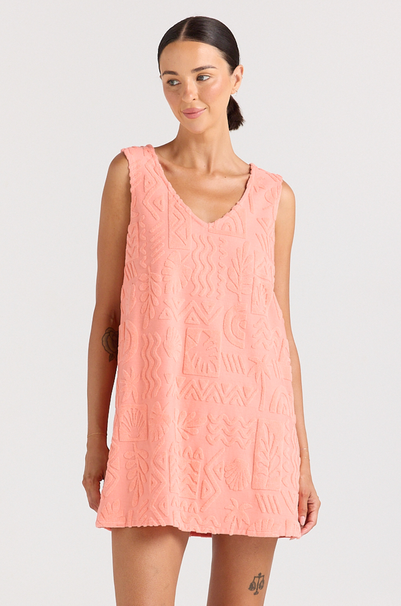 Mai Tai V Tunic Towelling Dress - Coral