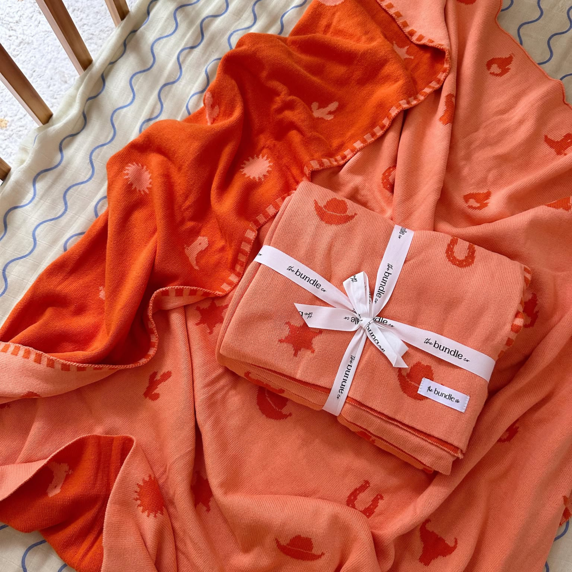 Wild West Cotton Baby/Toddler Blanket - Bright Orange