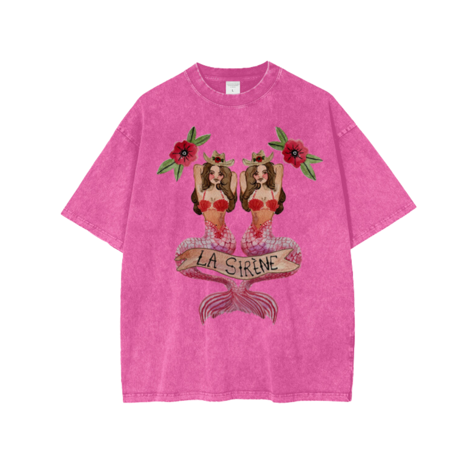 Mermaid Acid Wash Oversize T-Shirt PINK