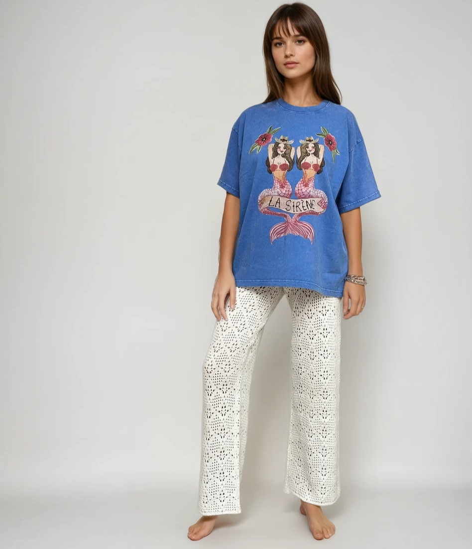 Mermaid Acid Wash Oversize T-Shirt