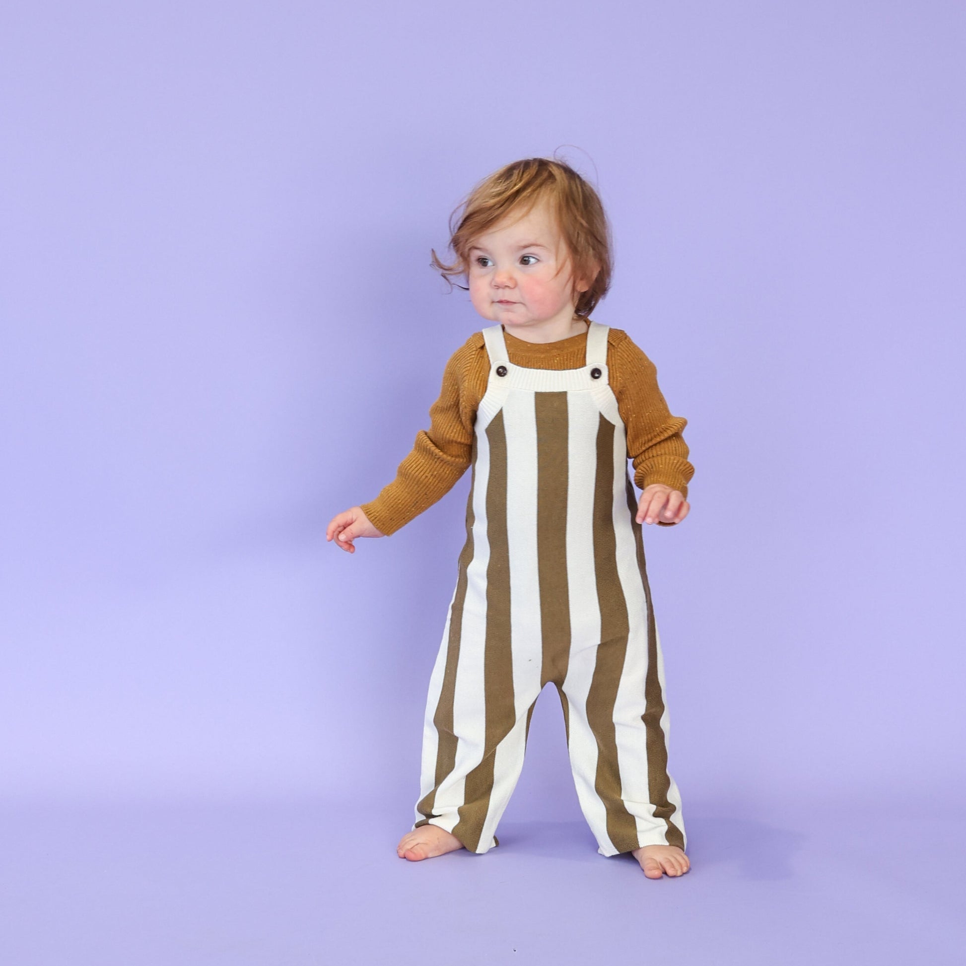 Vertical Stripe Knit Overalls