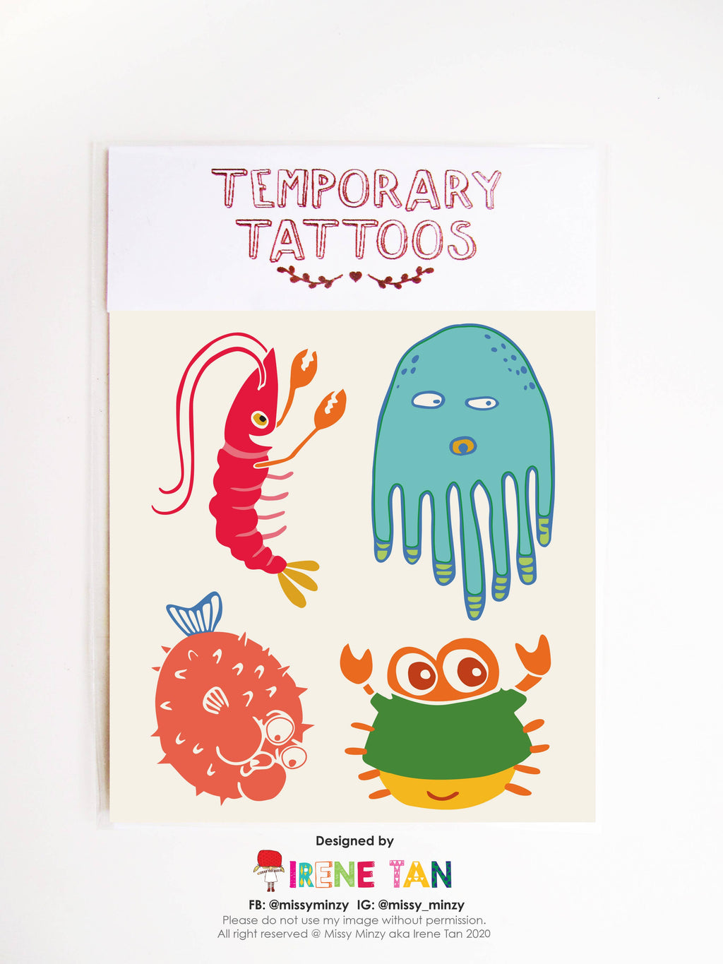 Blowfish, Crab, Shrimp Temporary Tattoos