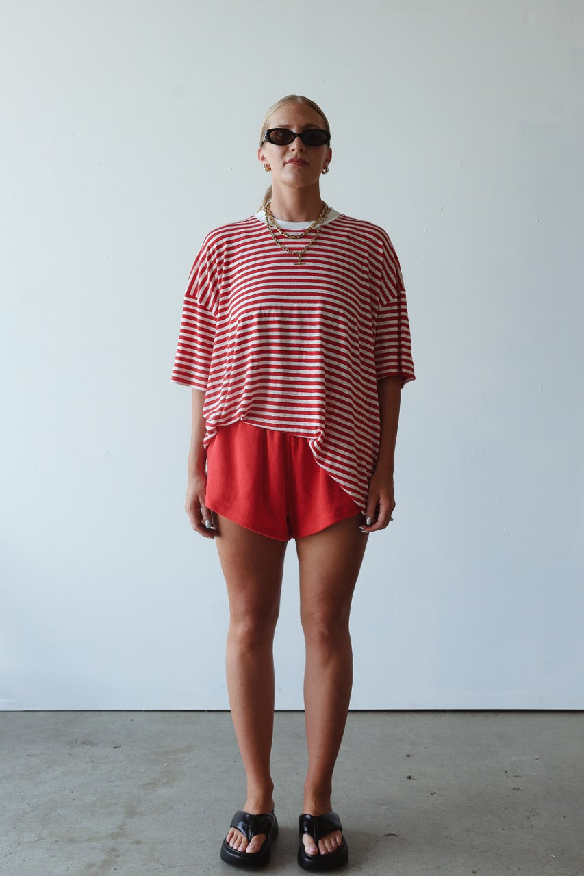 Athletic Hemp/Cotton Tee - Red/White