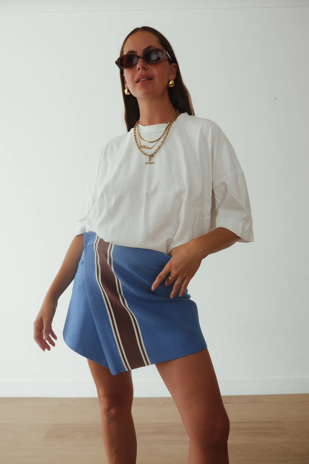 Stripe Knit Skirt - Blue