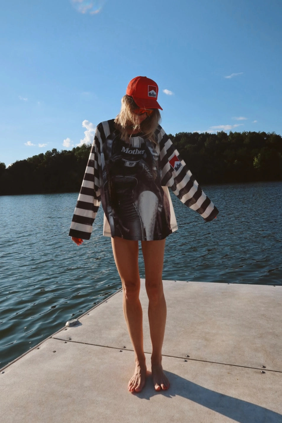 Mother Racing Striped Mesh