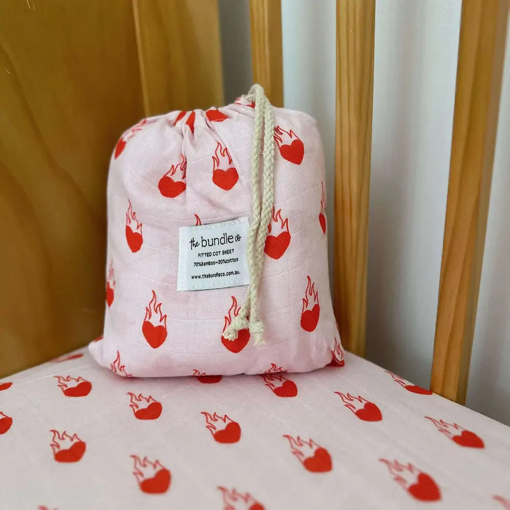 Flaming Hearts Fitted Cot Sheet