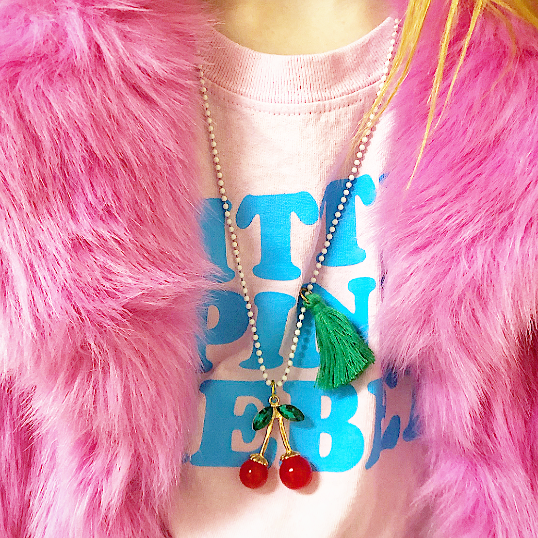 Rhinestone Cherries Necklace