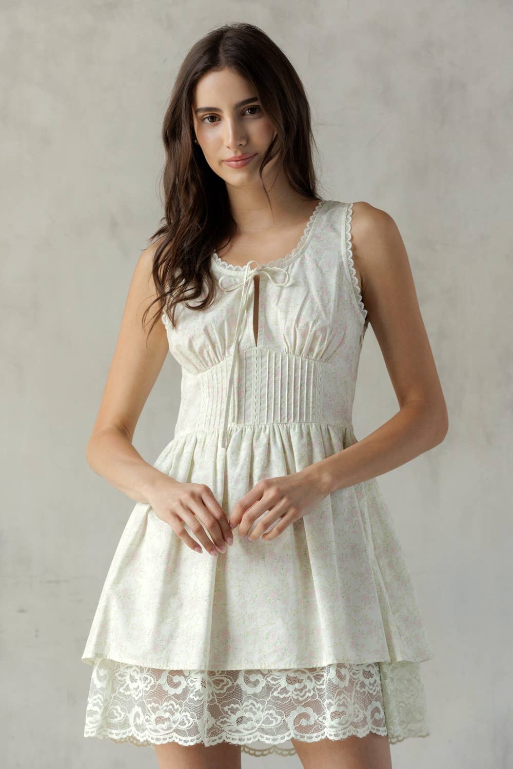 STORIA LACE TRIM FLORAL MINI DRESS