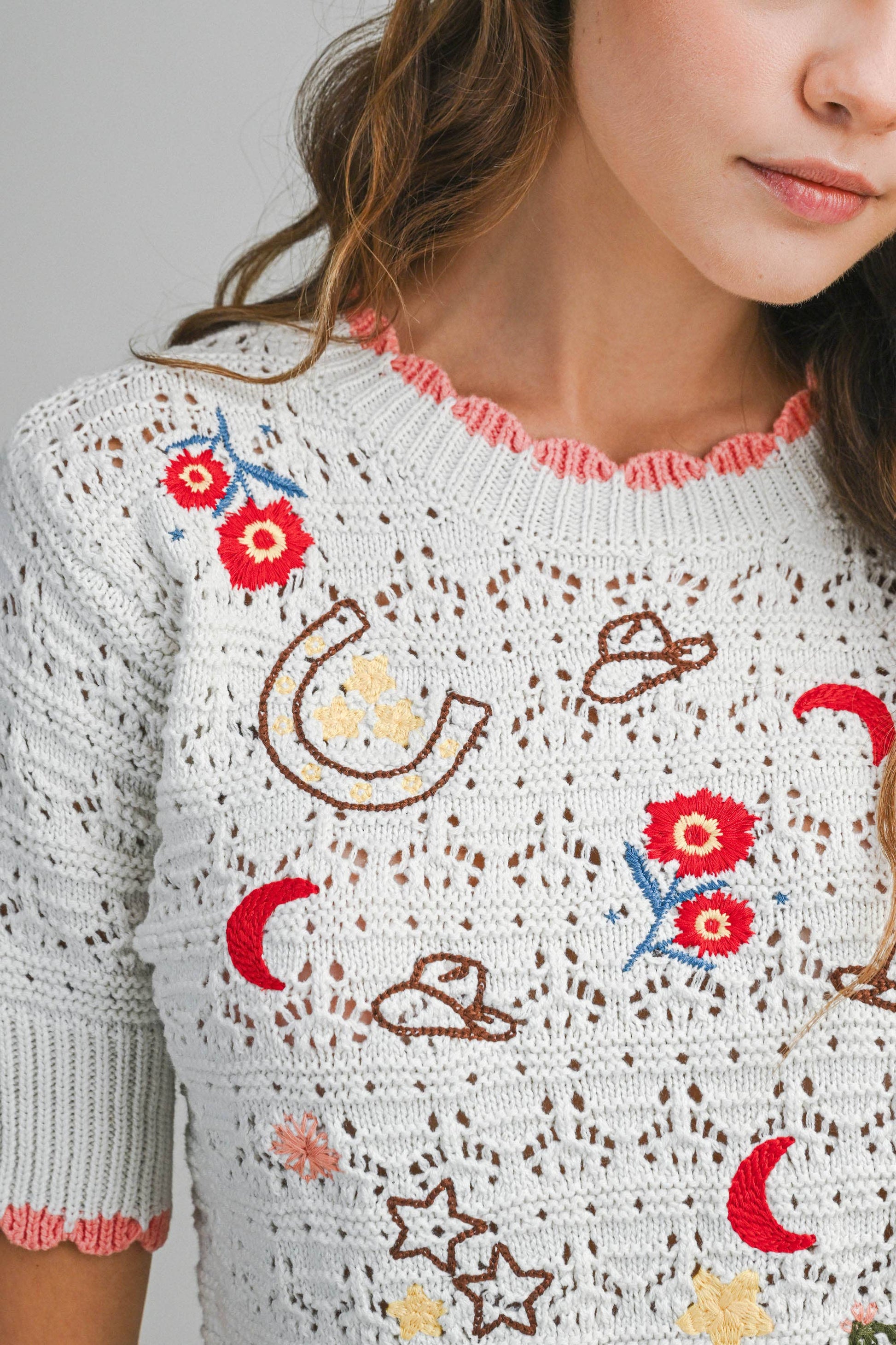 Embroidered Western Motif Knit Top