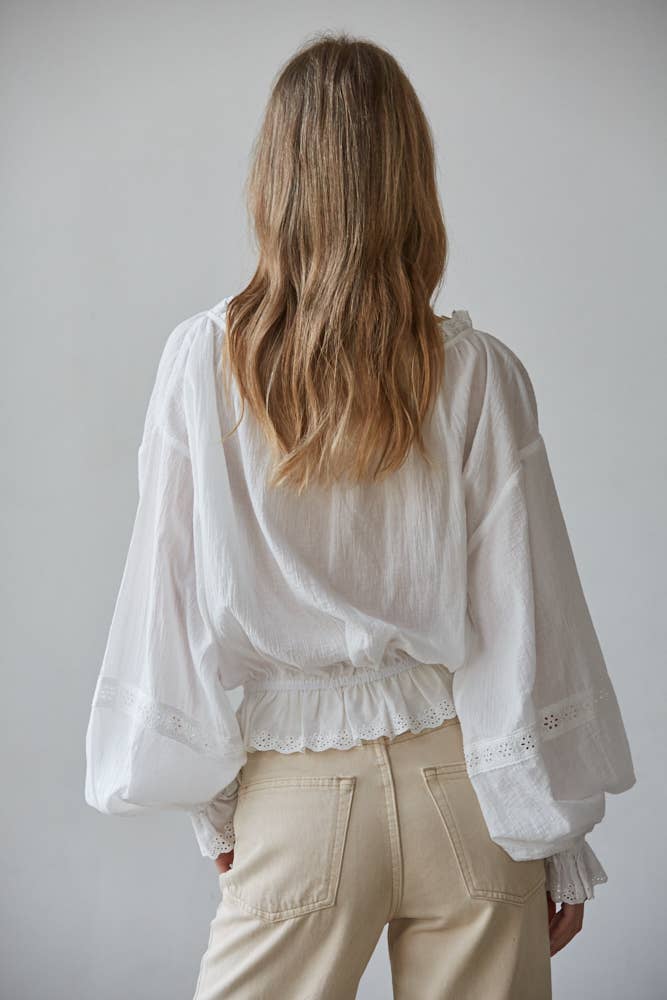 Woven Cotton Embroidered Long Sleeve Blouse