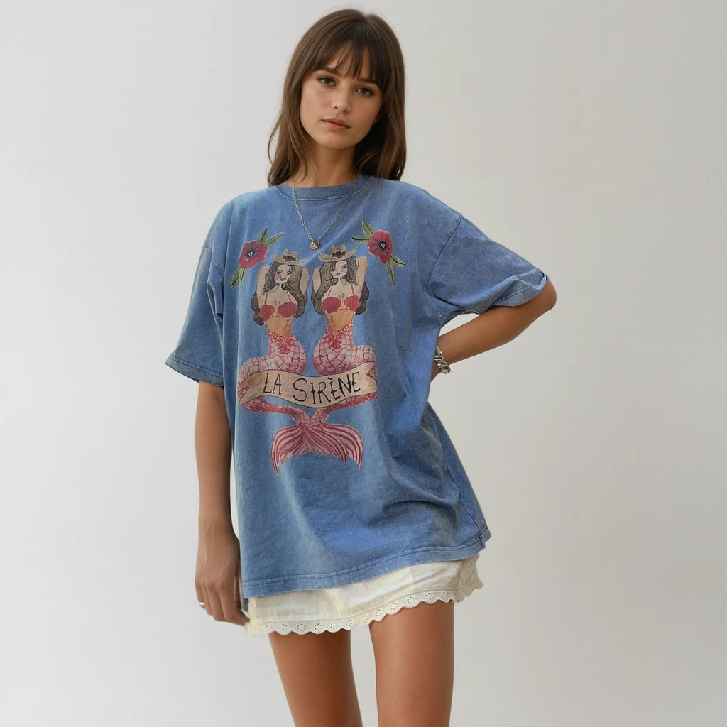 Mermaid Acid Wash Oversize T-Shirt