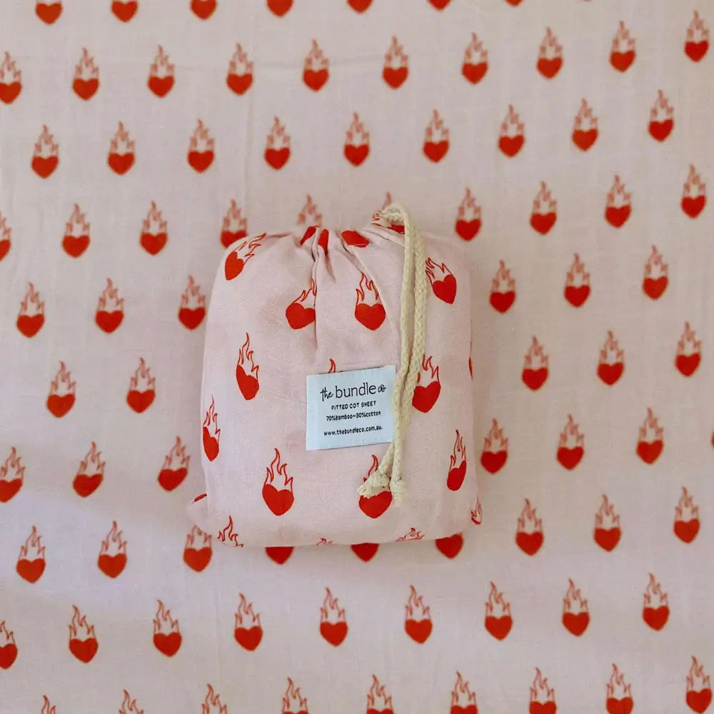Flaming Hearts Fitted Cot Sheet