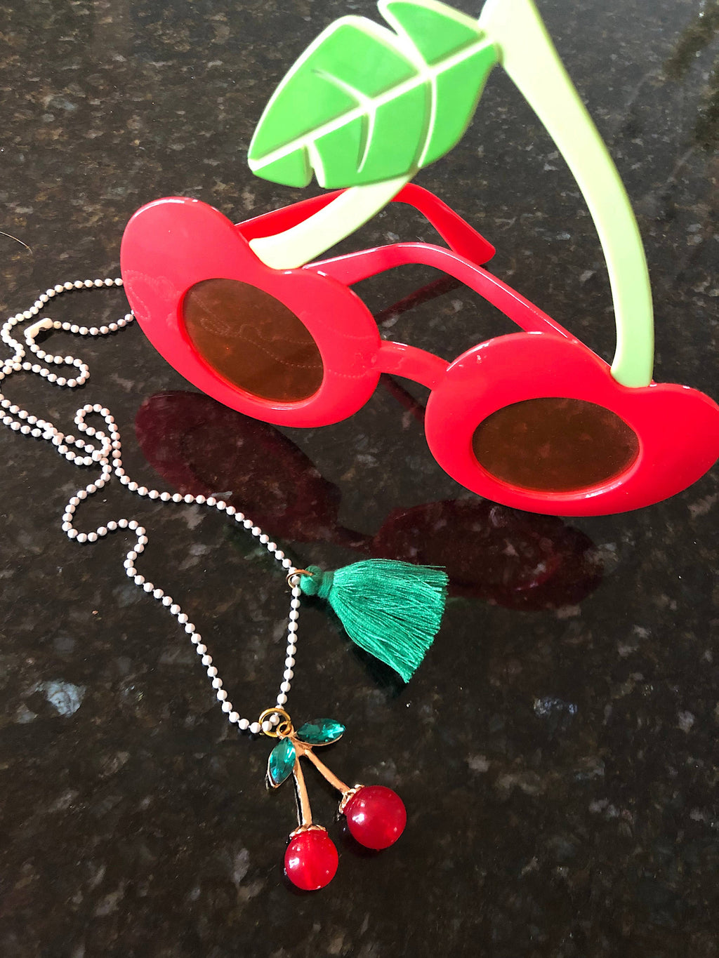 Rhinestone Cherries Necklace