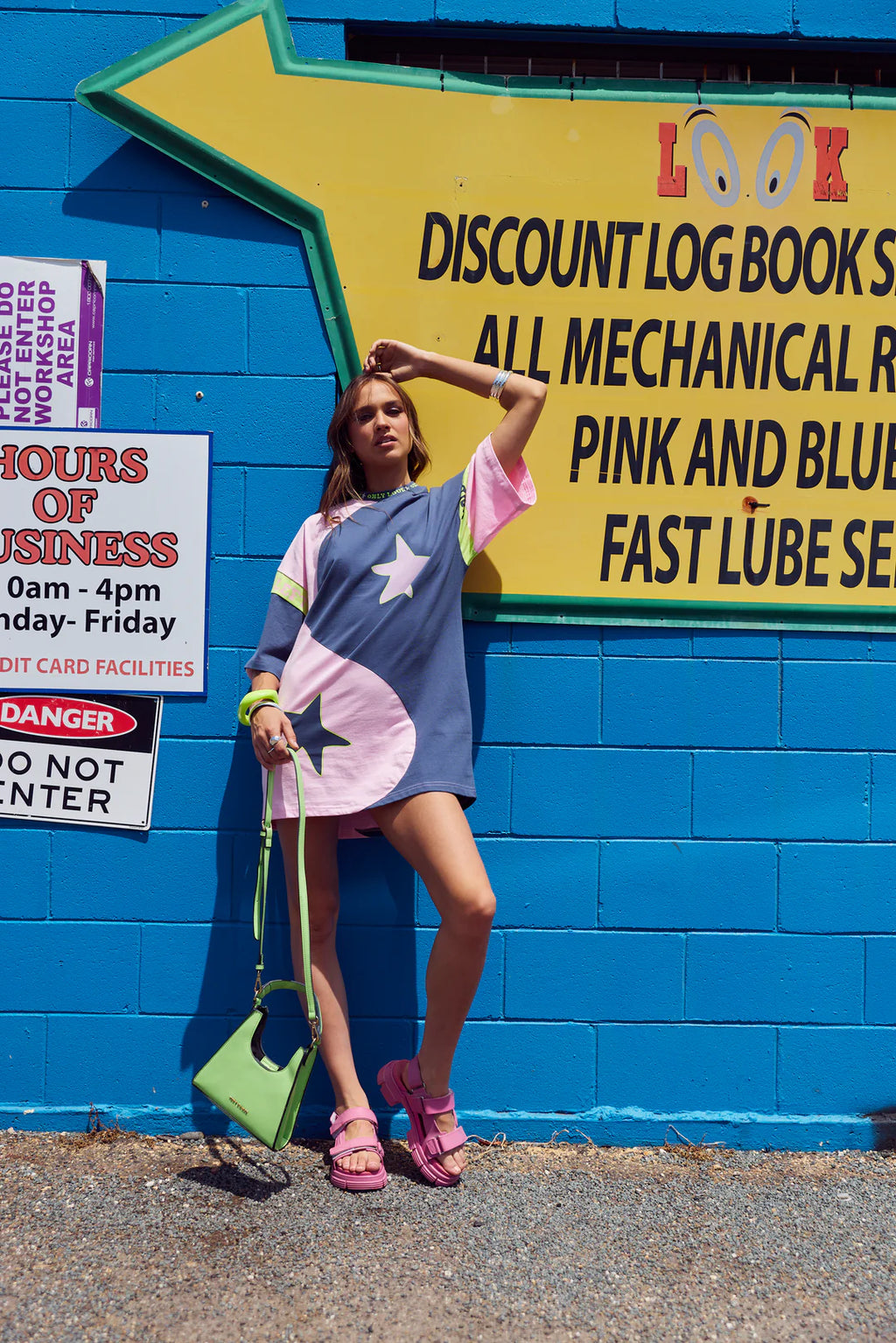 Ying Yang Tee Dress Charcoal Lime