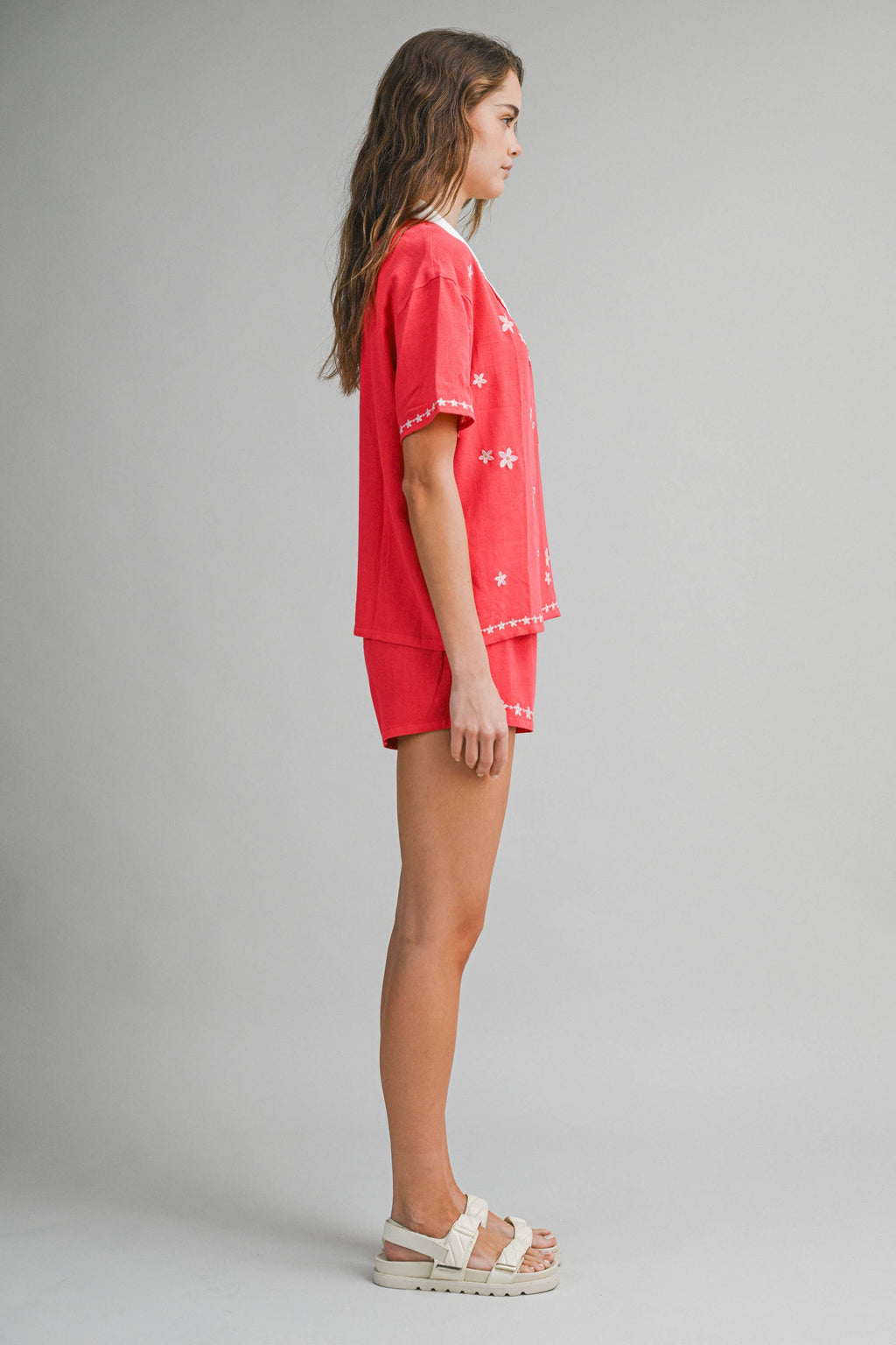 Embroidered Button-Up Short Sleeve Shirt