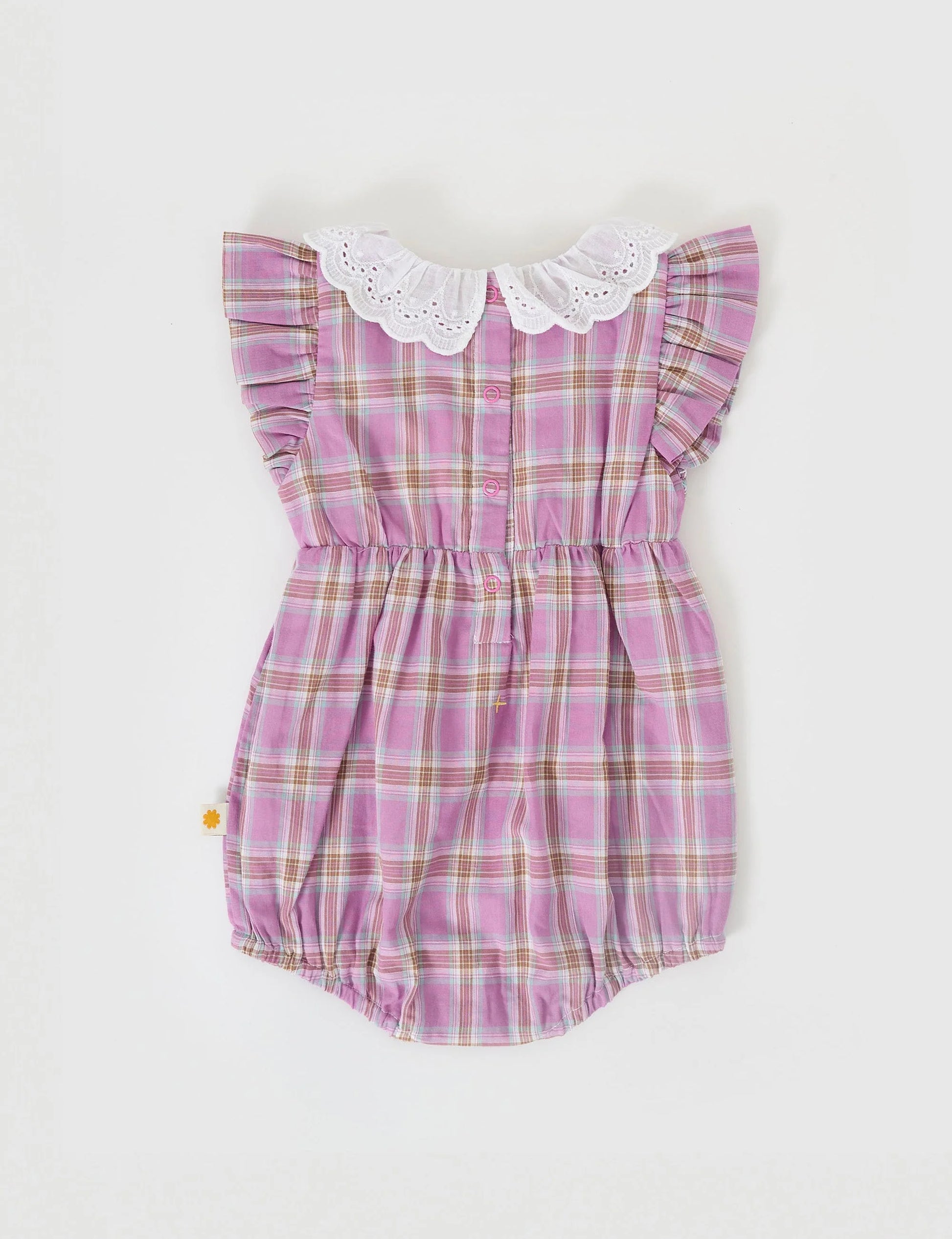 LANI SMOCKED ROMPER MAUVE CHECK