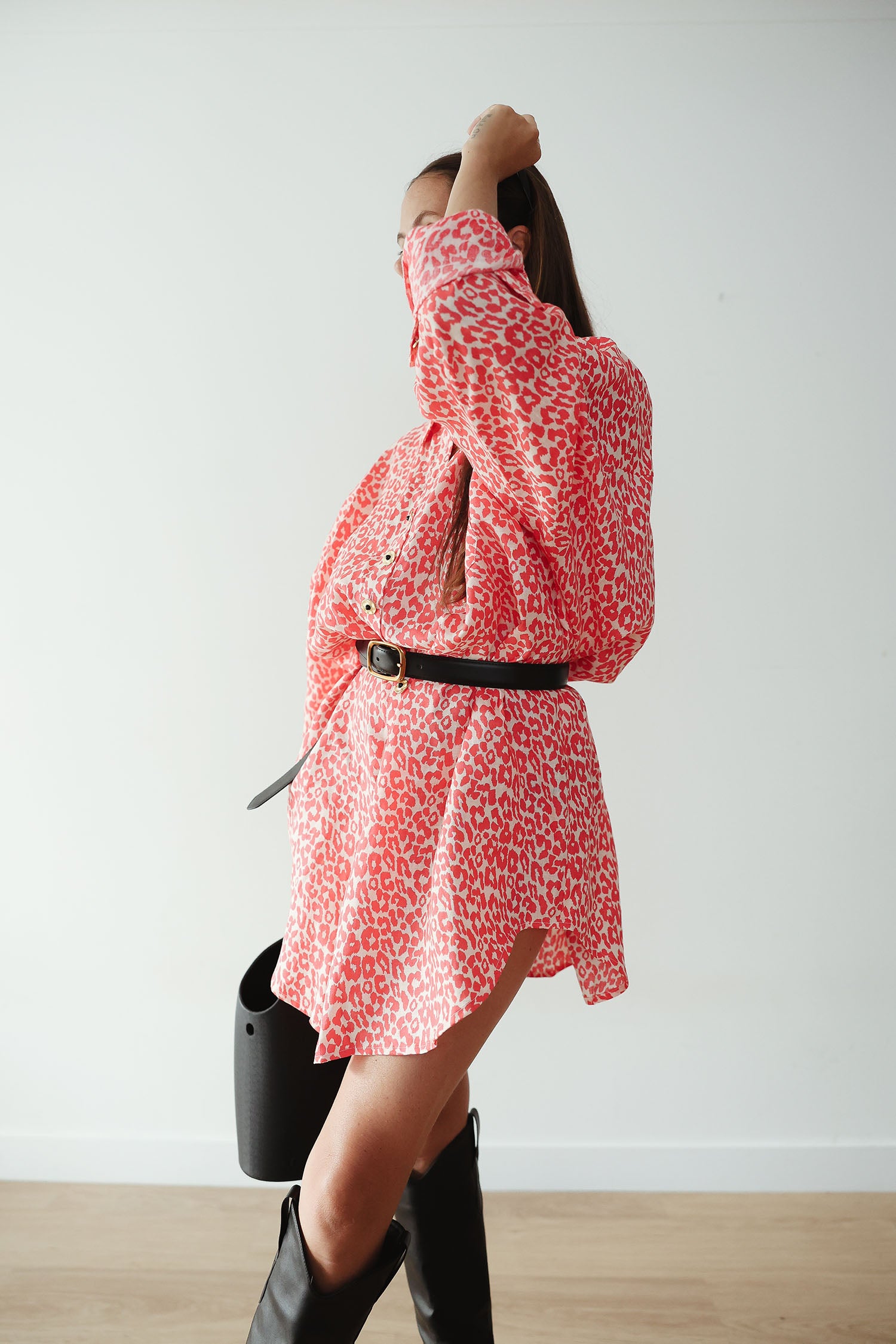 Girls Clyde Shirt Coral Oat Leopard