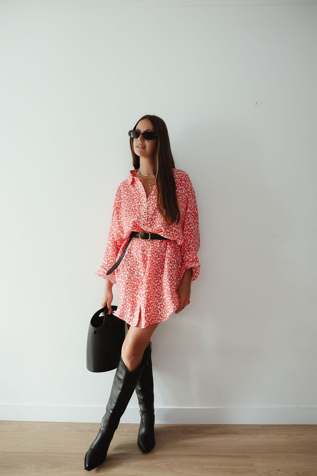 Girls Clyde Shirt Coral Oat Leopard