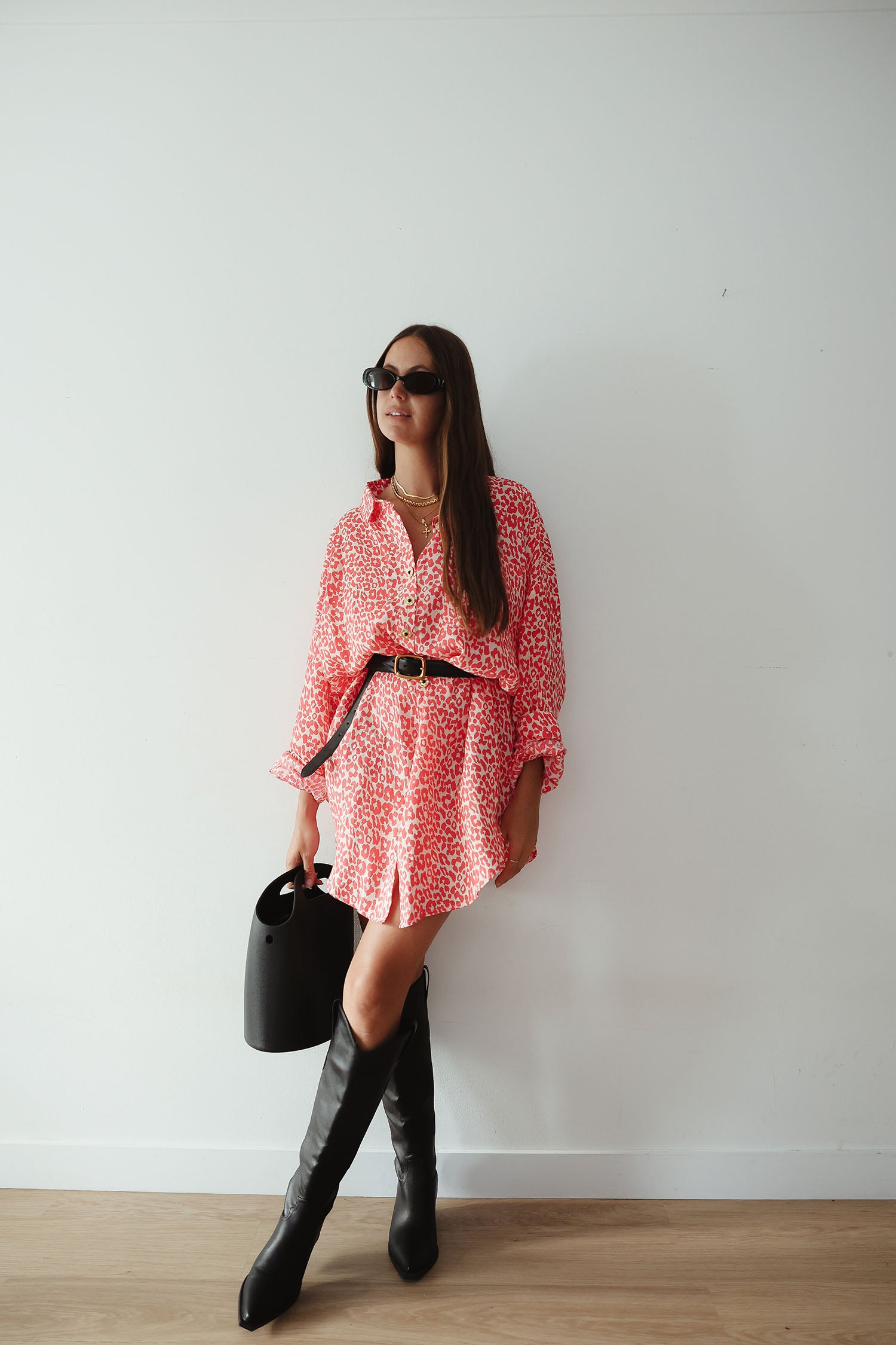 Girls Clyde Shirt Coral Oat Leopard