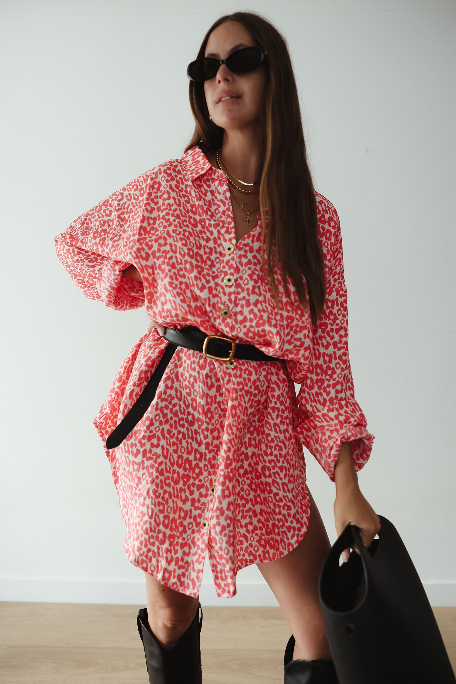 Girls Clyde Shirt Coral Oat Leopard