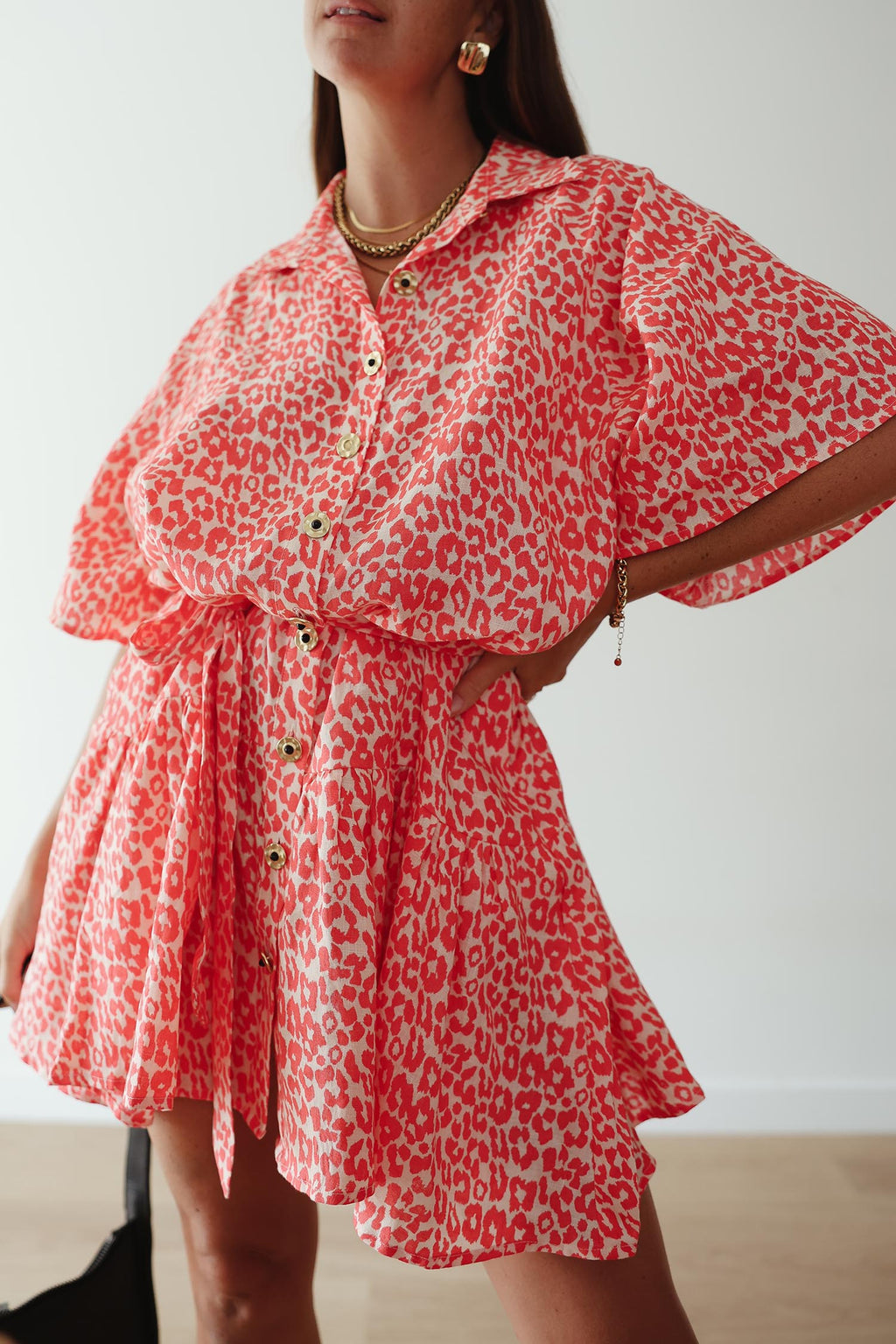 Girls Moxie Mini Dress Coral Oat Leopard