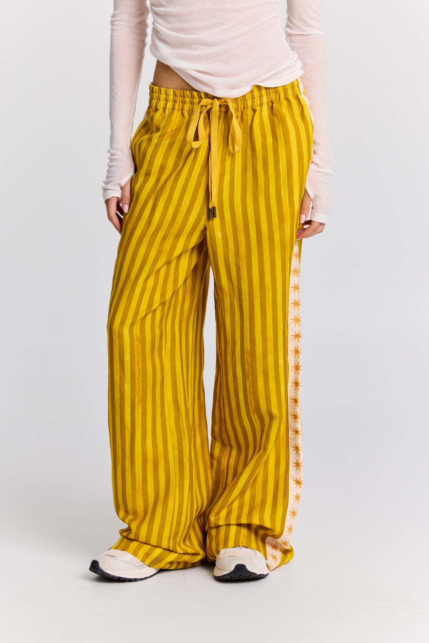 Mustart Striped Straight Leg Linen Pant
