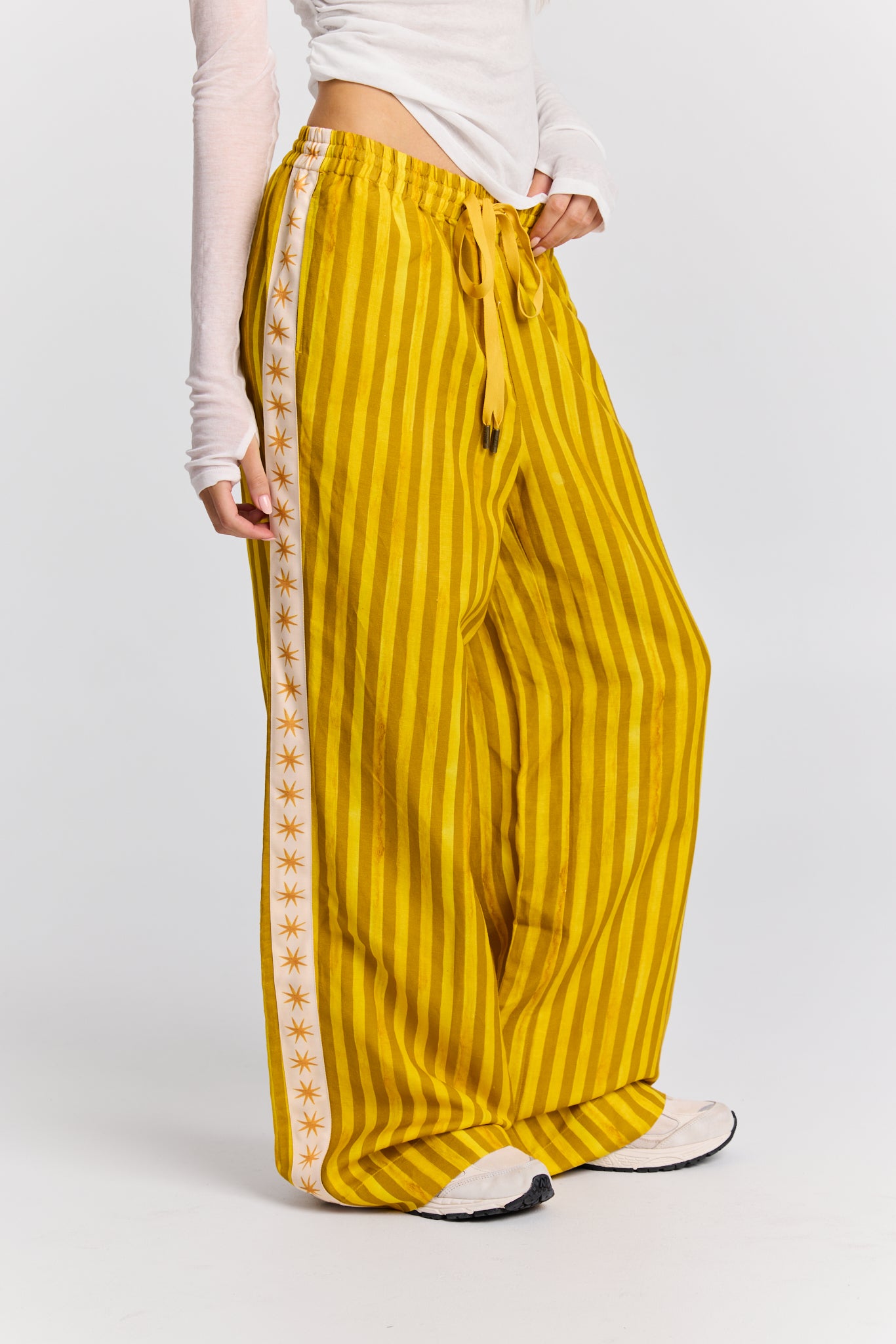 Mustart Striped Straight Leg Linen Pant