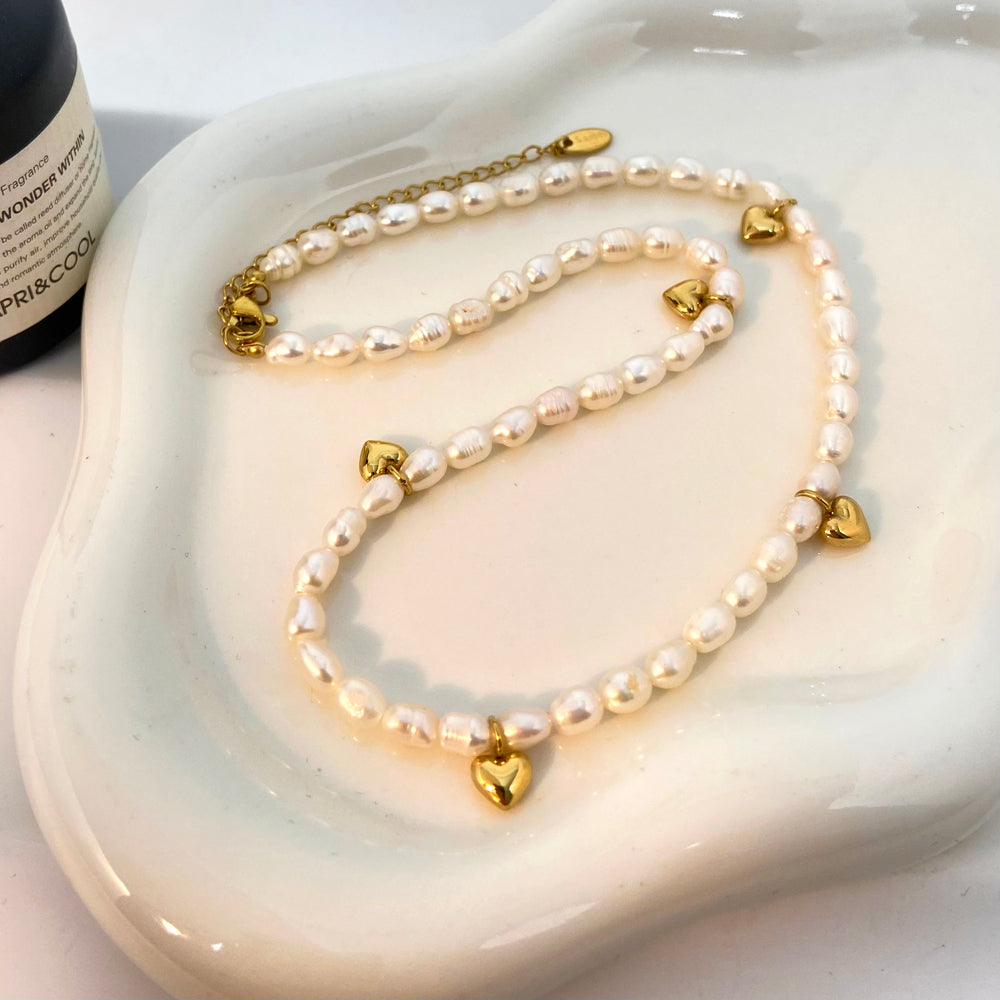 Freshwater Pearl & Heart Charm Necklace