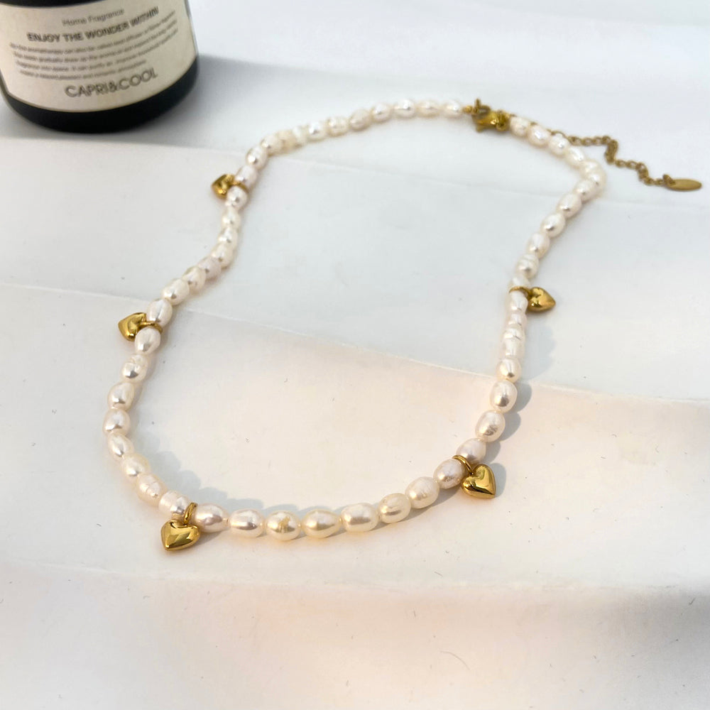 Freshwater Pearl & Heart Charm Necklace