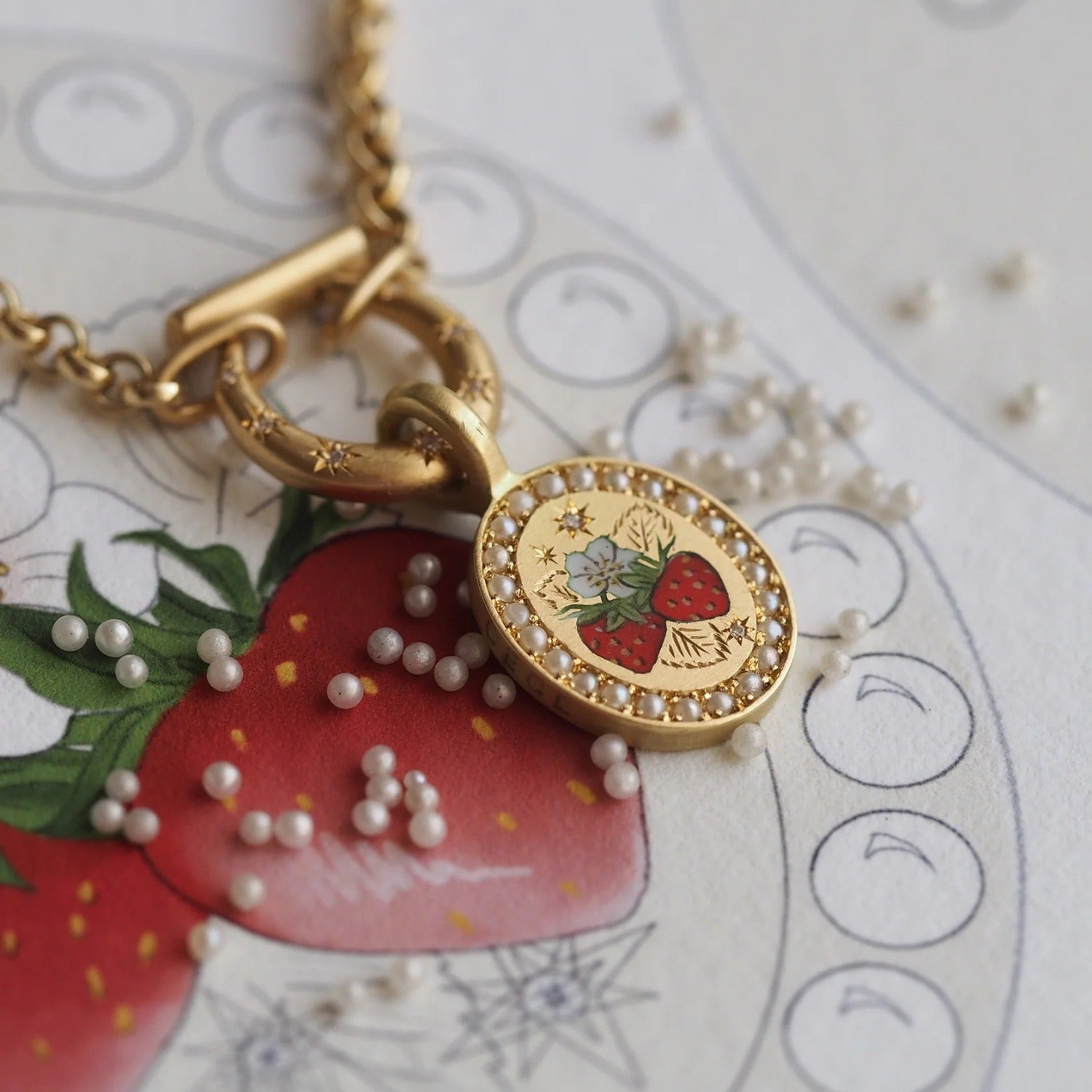 Strawberry Short-Cake Necklace 18k gold plated