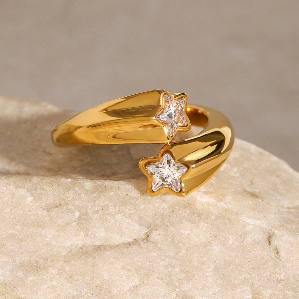 Star Zircon Stone Ring – 18K Gold Plated