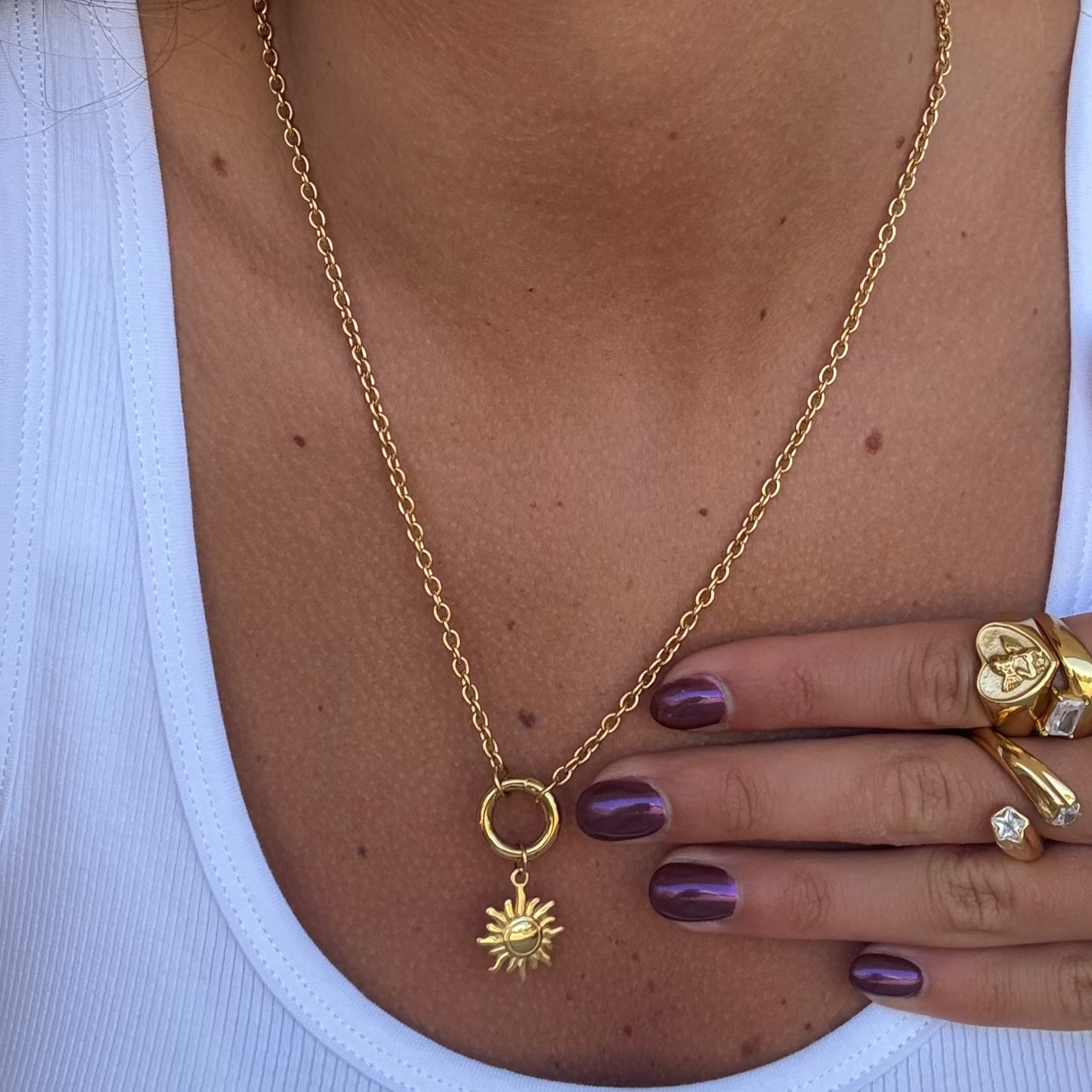 Sun Pendant Charm Necklace – 18K Gold Plated