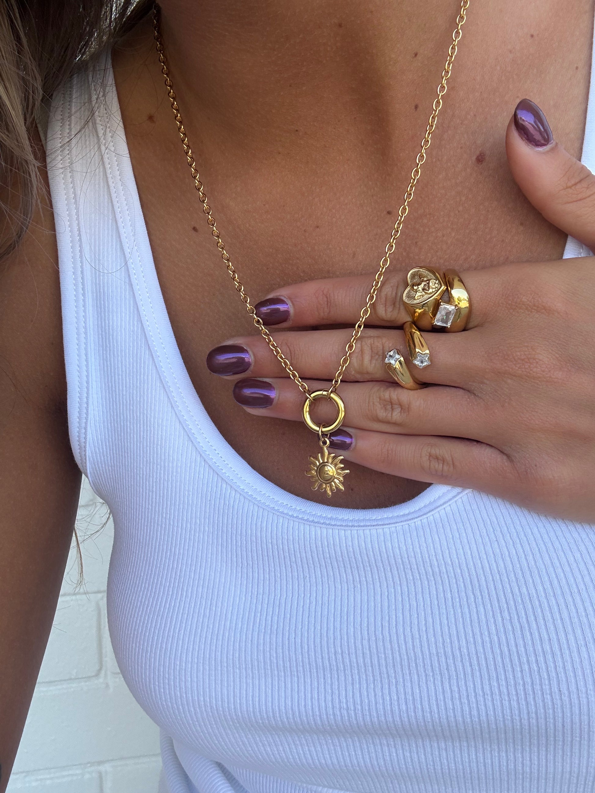 Sun Pendant Charm Necklace – 18K Gold Plated