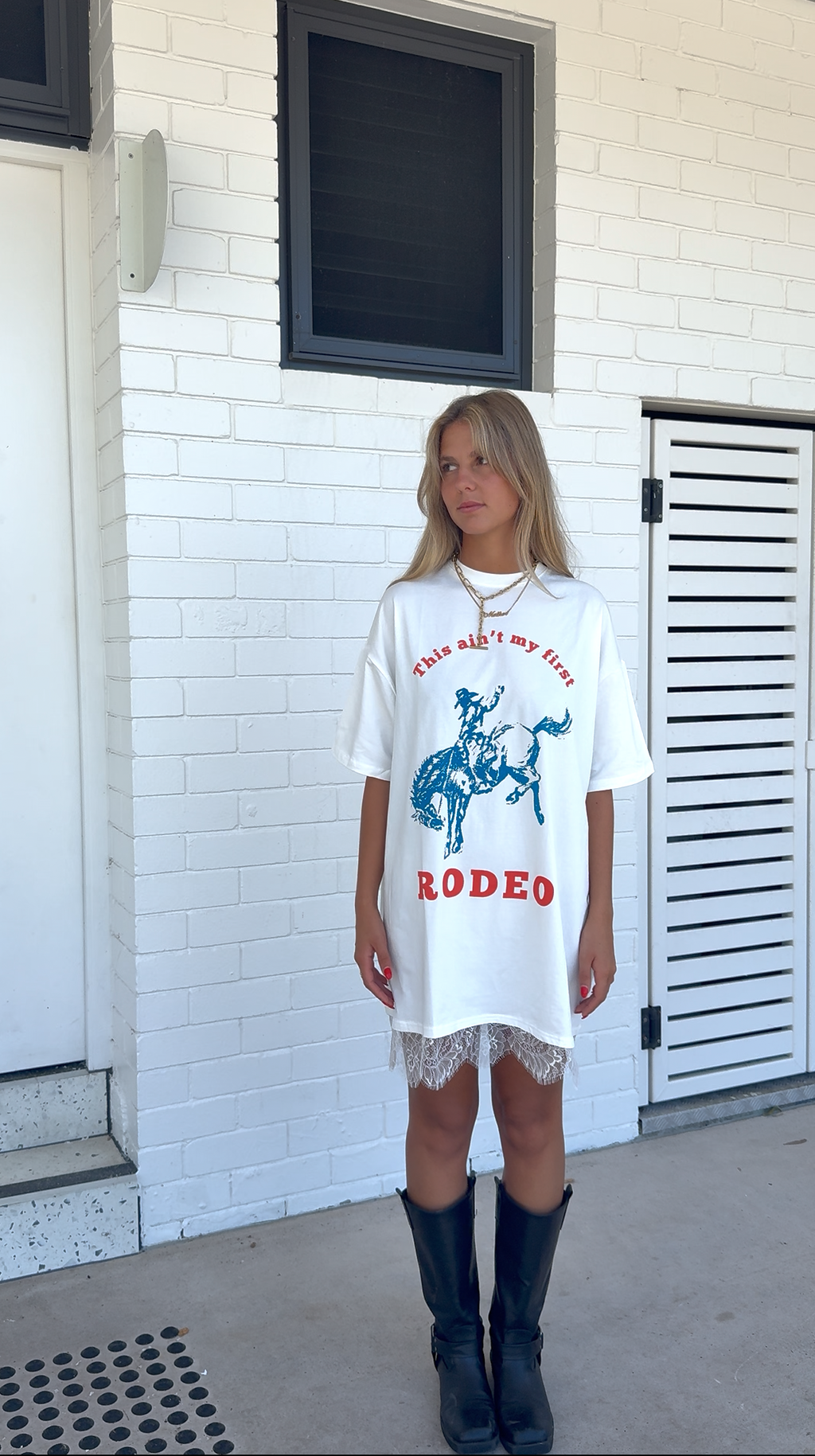 Rodeo Tshirt Lace Trim Dress