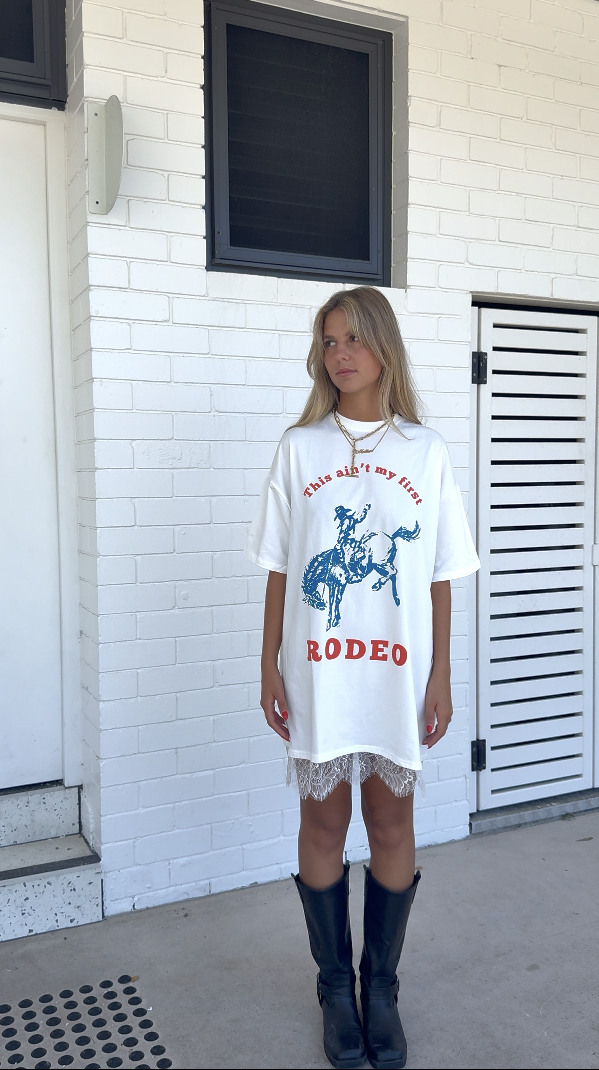 Rodeo Tshirt Lace Trim Dress