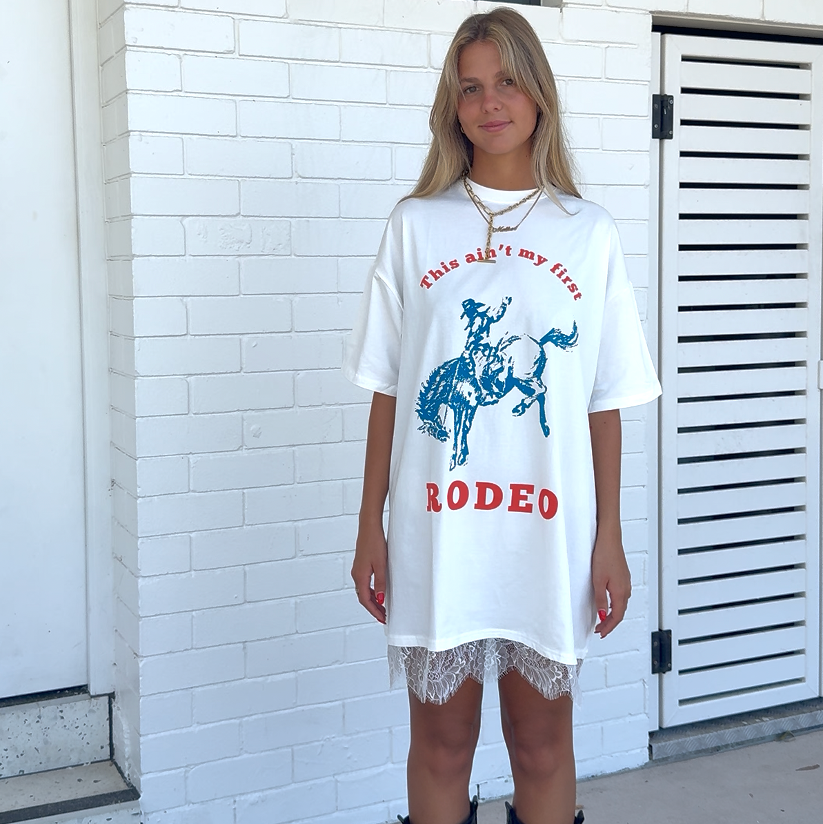 Rodeo Tshirt Lace Trim Dress