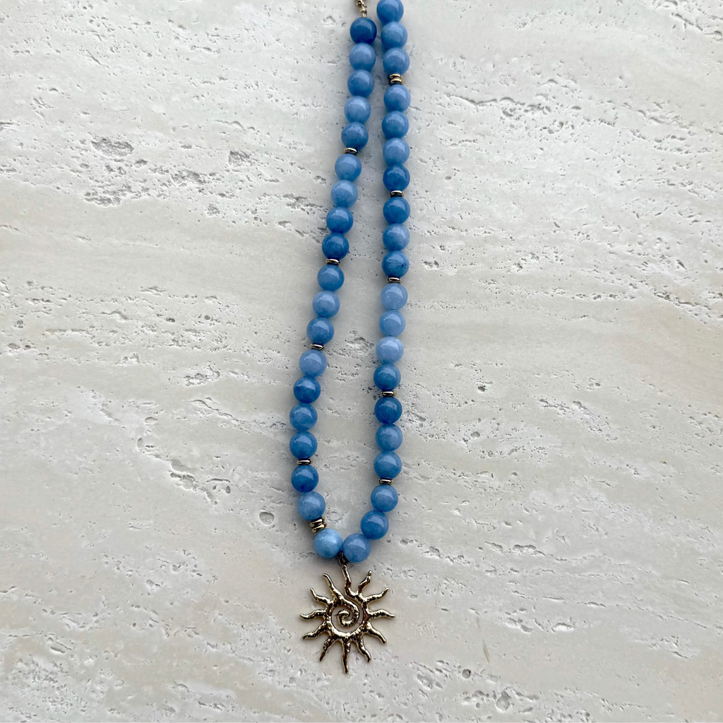 Aquamarine Beaded Sun Necklace