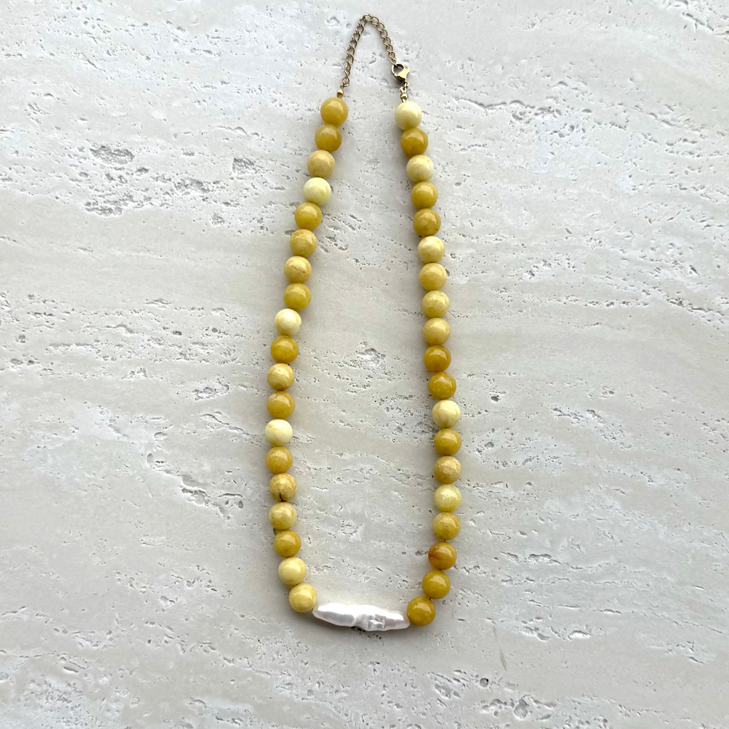 Golden Stone & Baroque Pearl Necklace