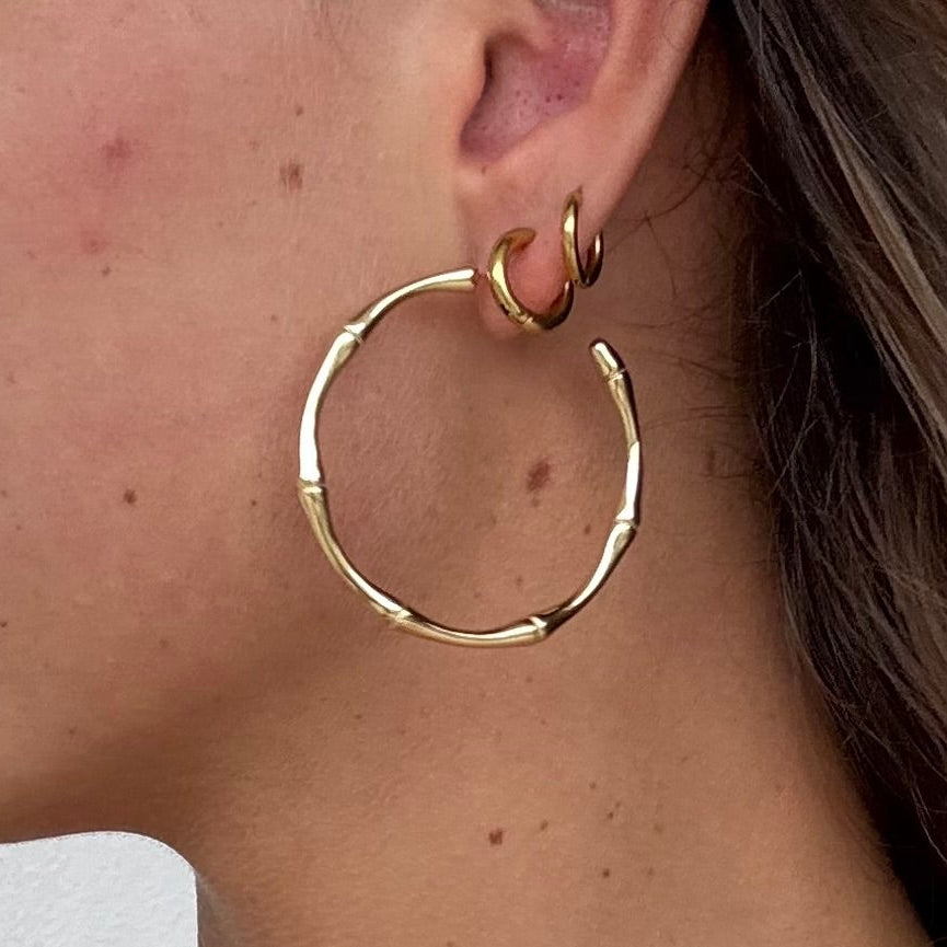 Bamboo Hoops 18k Gold Plated