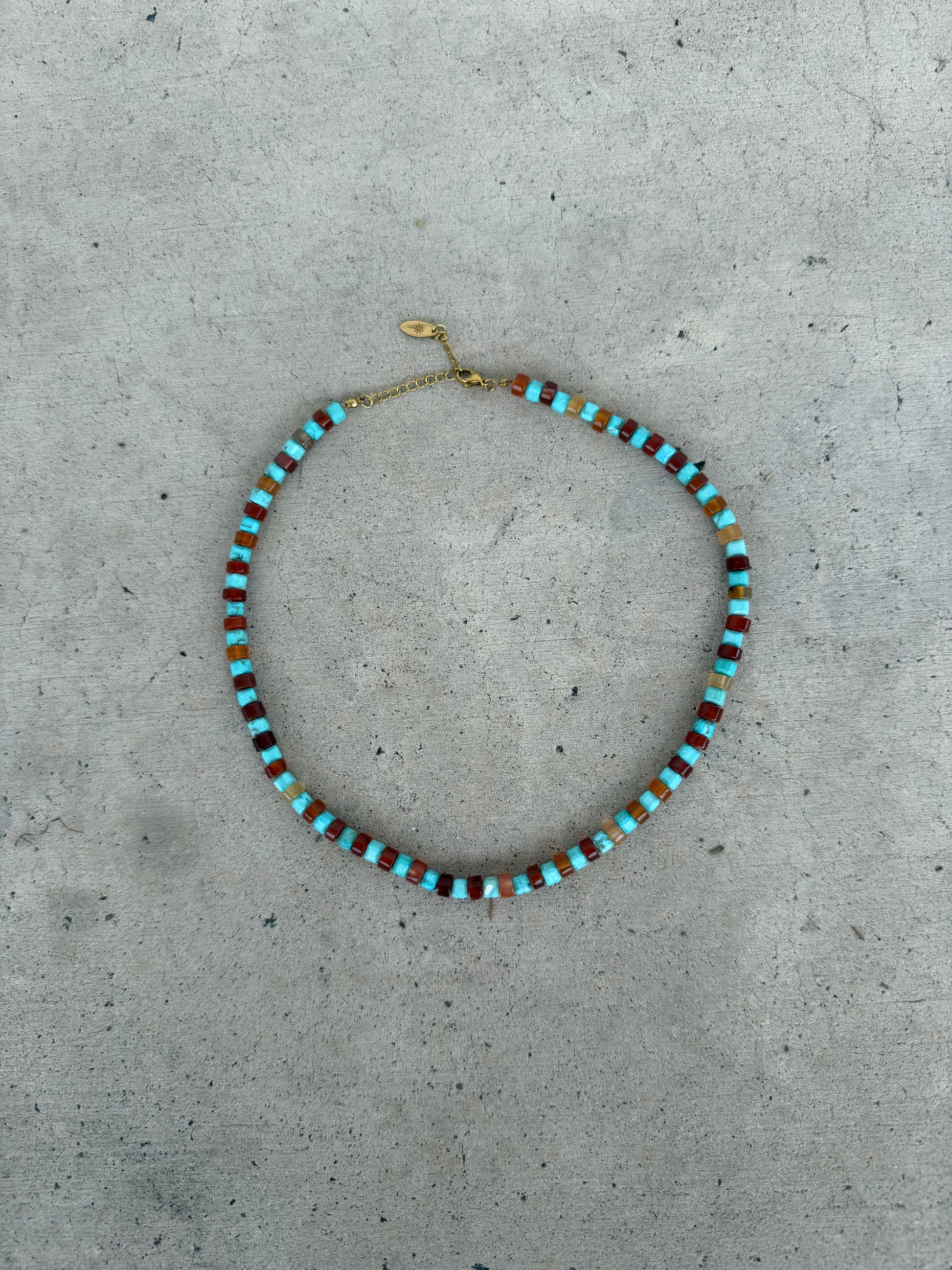 Turquoise and Red Aventurine Beaded Necklace