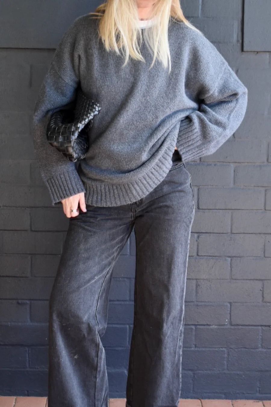Ladies Merino Blend Knit Pull Over - Charcoal